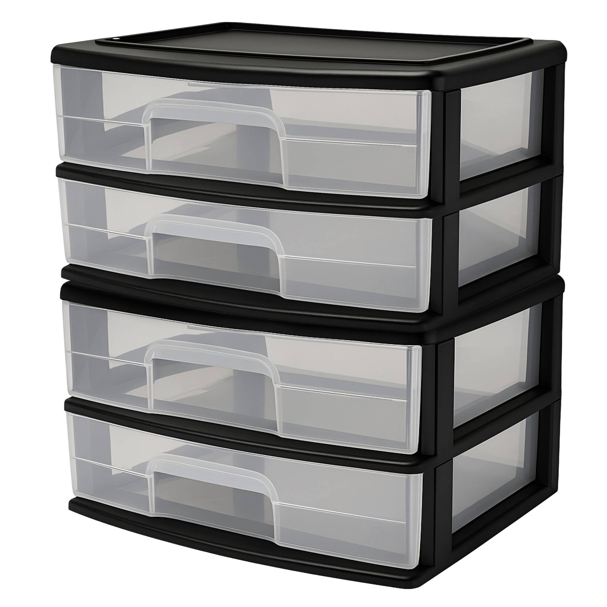 Front. Homz - Homz Plastic 2 Drawer Wide Storage Cart, Black Frame with Clear Drawer, 2 Pack - Black frame with clear drawers.
