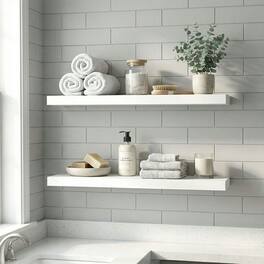 Kadyn - Bright Floating Wall Shelves, Minimalist Sag-Free Storage with Invisible Bracket and Military-Grade Iron - White