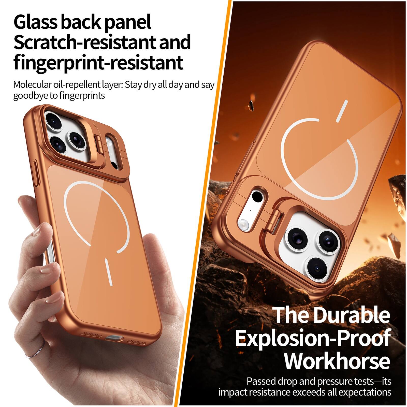 Glass back panel Scratch-resistant and fingerprint-resistant  
Molecular oil-repellent layer: Stay dry all day and say goodbye to fingerprints  

The Durable Explosion-Proof Workhorse  
Passed drop and pressure tests—its impact resistance exceeds all expectations