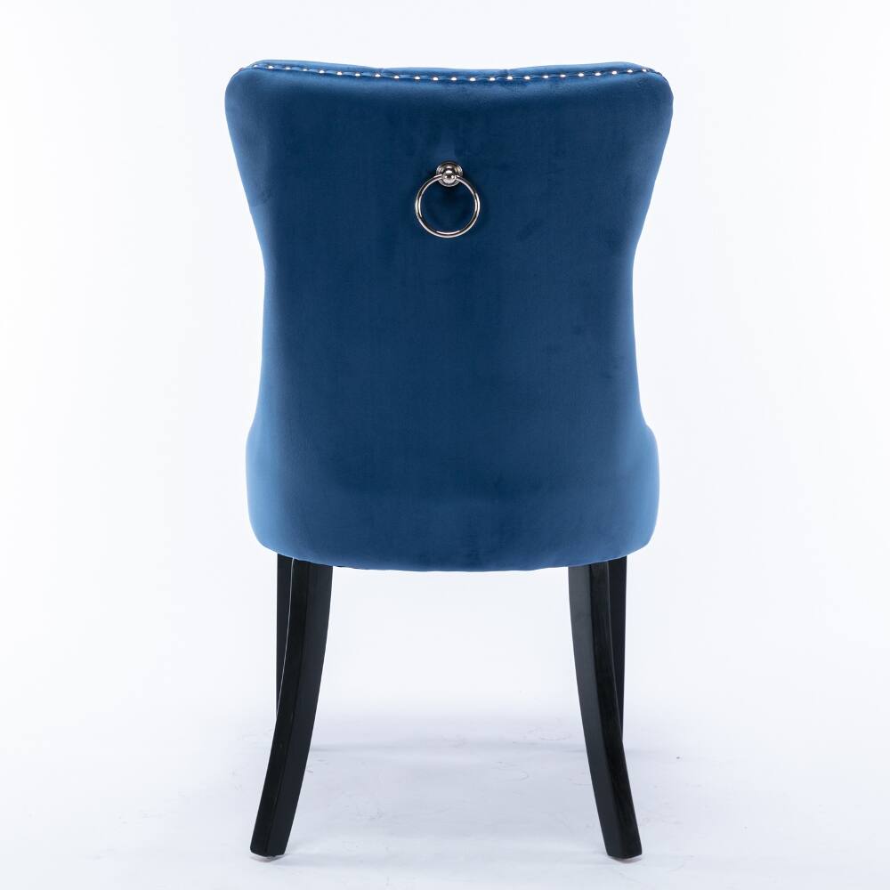 Alt View 3. Loheer - Loheer Blue Velvet Dining Chairs Set of 2 Tufted Solid Wood High Back Upholstered Contemporary Seat with Nailhead Trim - Blue.