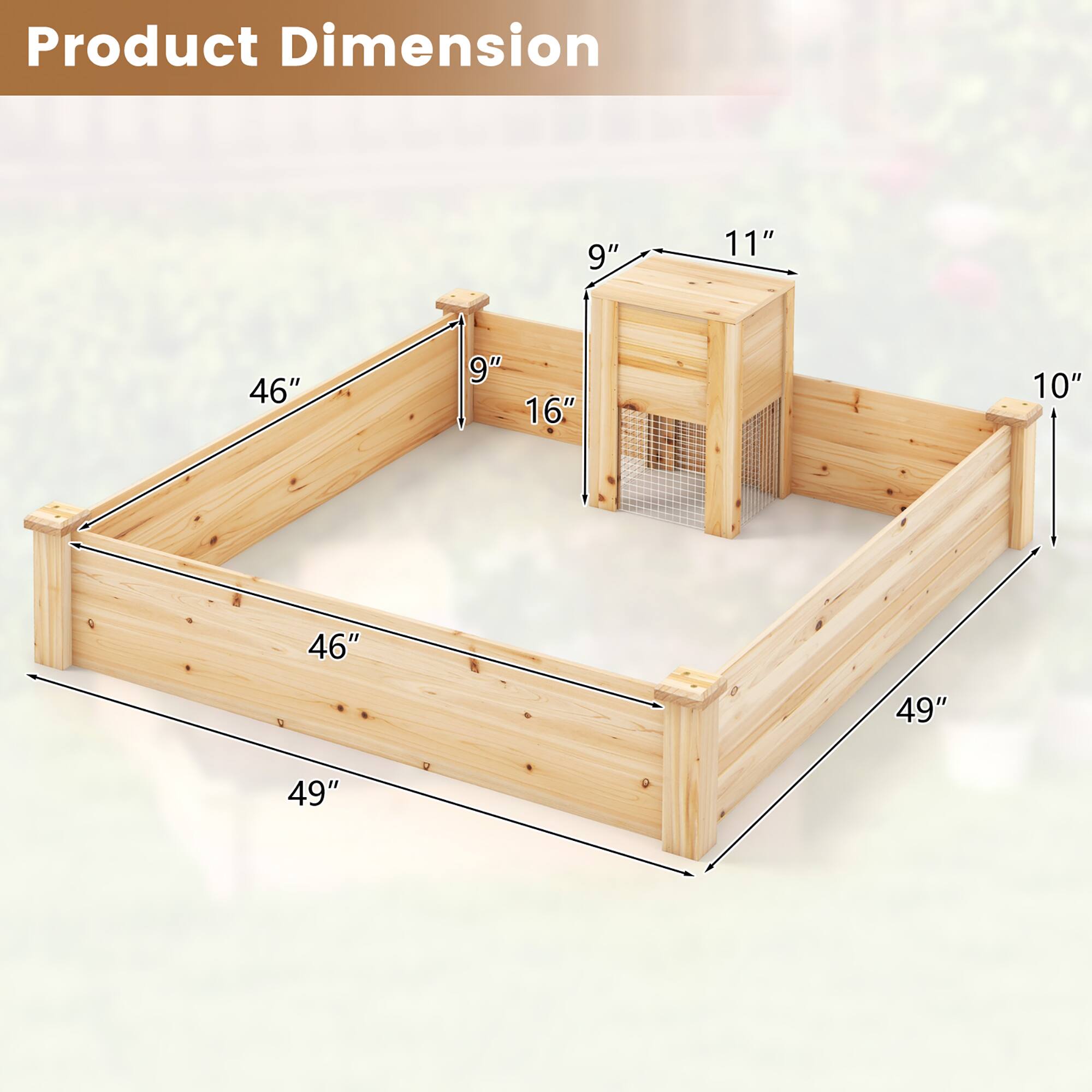 Product Dimension

- Length: 49"
- Width: 46"
- Height: 16"
- Side Height: 9"
- Front Height: 11"
- Back Height: 10"