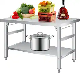 GARVEE - 36"*24"Stainless Steel Folding Table, Commercial Prep Worktable with Adjustable Undershelf and Feet - 3624