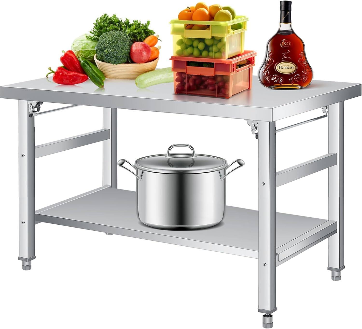 Front. GARVEE - 36"*24"Stainless Steel Folding Table, Commercial Prep Worktable with Adjustable Undershelf and Feet - 3624.
