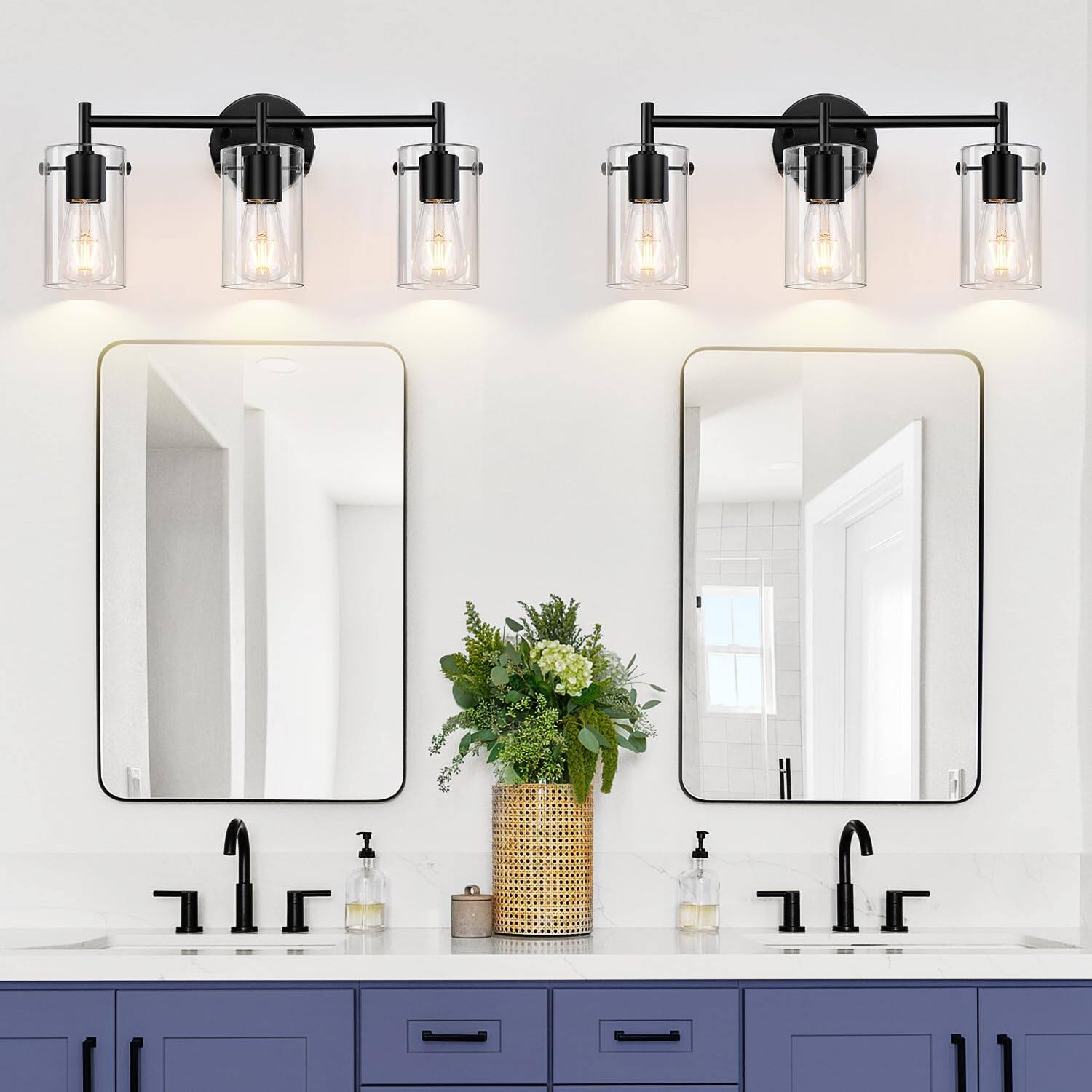 Alt View 5. Earthley Blooms - Bathroom Light Fixtures 2023 Upgrade 3-light Matte Vanity Lights Over Mirror With Clear Glass Shade Wall ... - Black and Gold-3-Light.