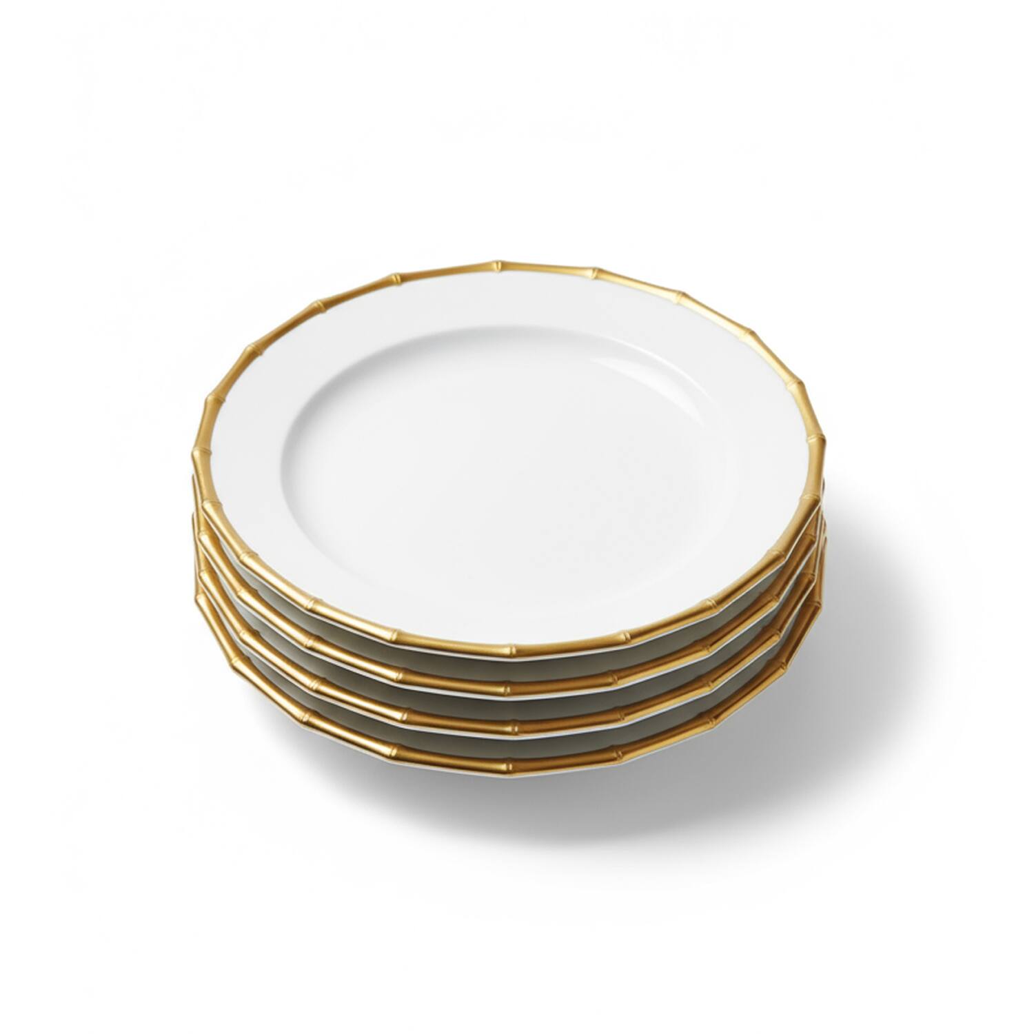 Angle. American Atelier - Bamboo White & Gold Plated Set of 4 Charger Plates 13"D - Gold.