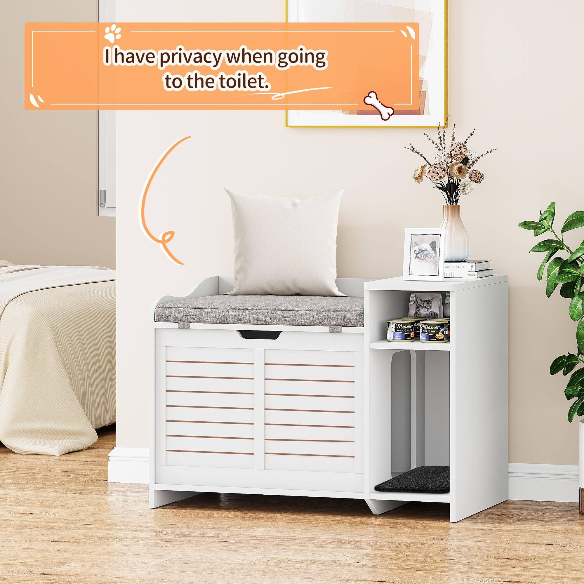 Alt View 4. Acekool - PrecisionAuto Discreet Extra Large Cat Litter Box Enclosure Stylish Wood End Table w/Top Door - White.