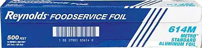 Reynolds FOODSERVICE FOIL
500 FEET
1 00 27901 03614 0
614M
METRO STANDARD
ALUMINUM FOIL