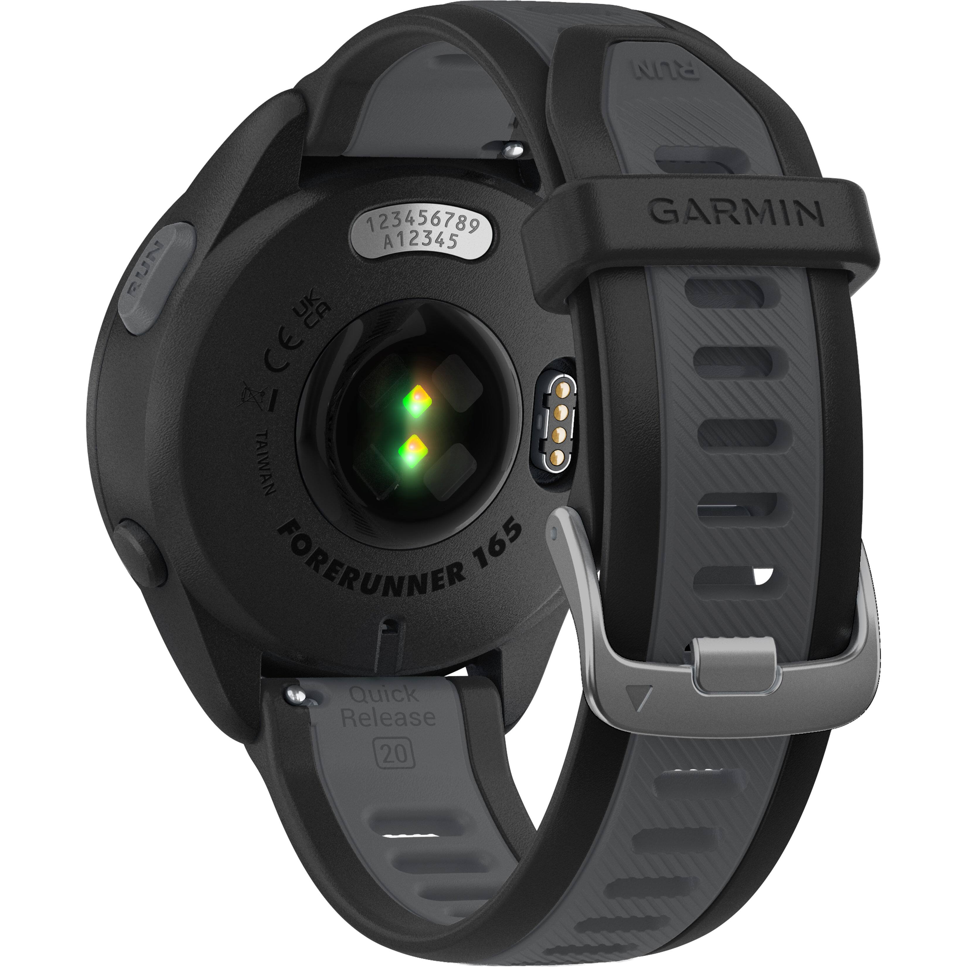 The text on the image reads: "Garmin Forerunner 165 Quick Release 20."
