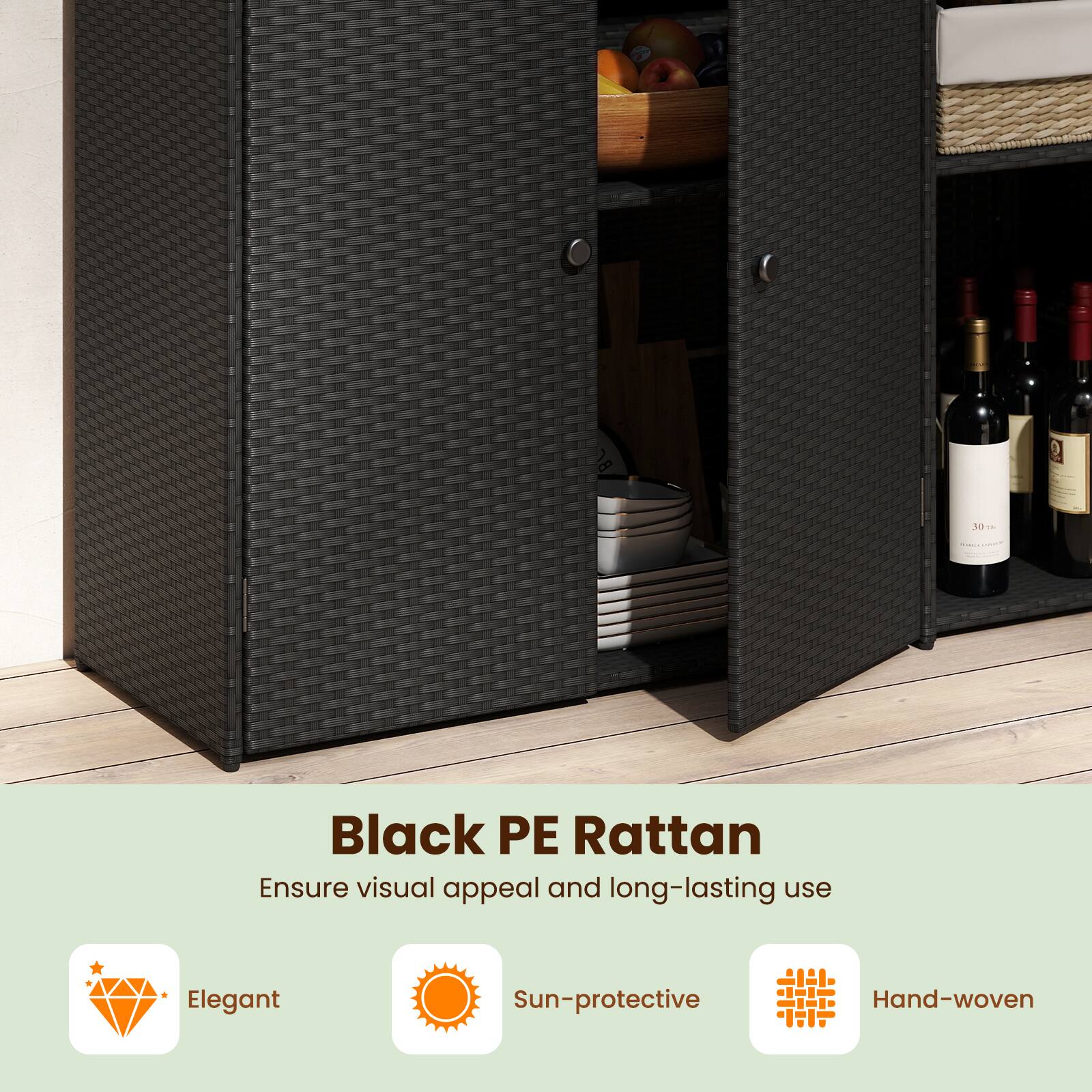 BC 10 ..  Black PE Rattan  
Ensure visual appeal and long-lasting use  
Elegant Sun-protective Hand-woven