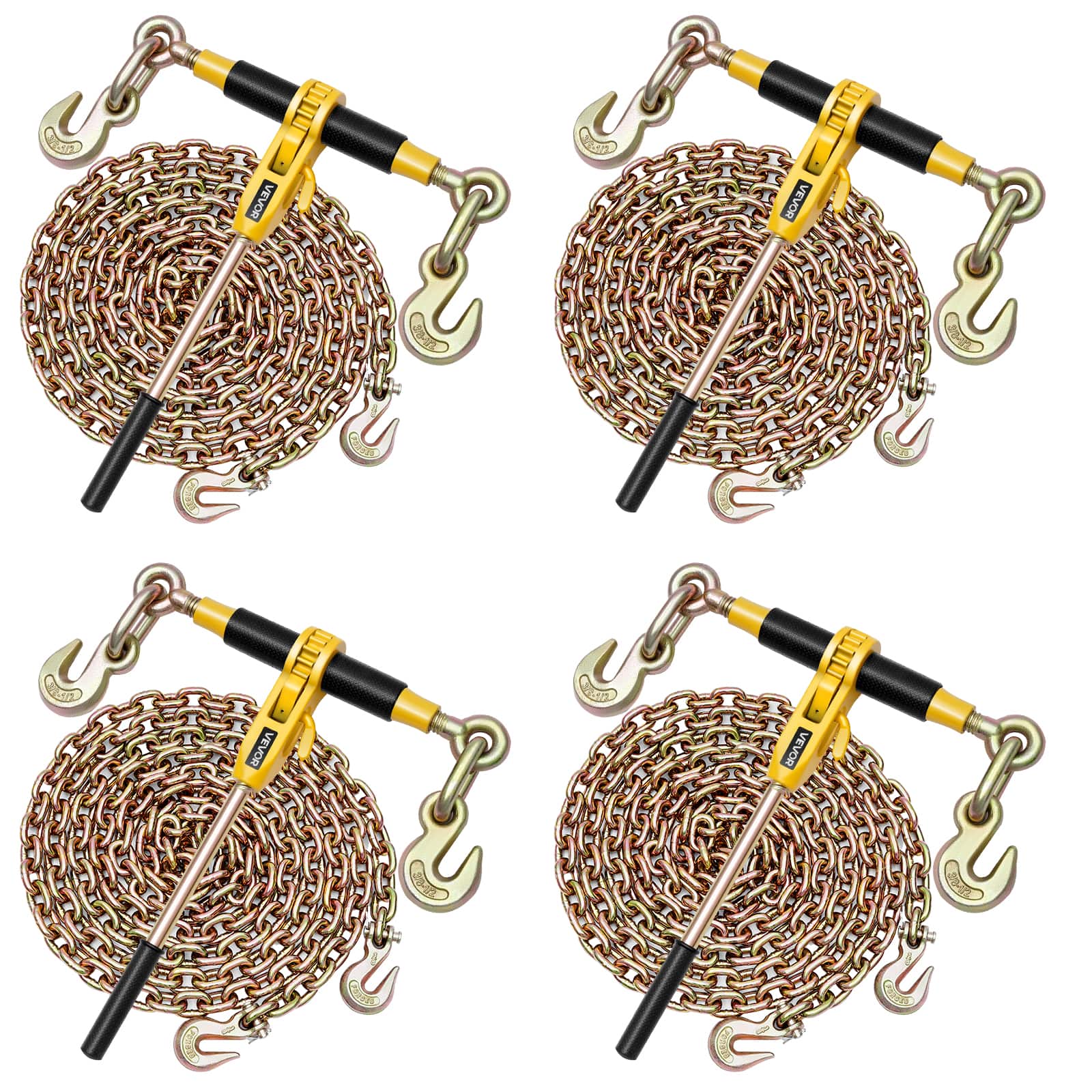 VEVOR - Ratchet Chain Binder, 3/8 in x 20 ft G80 Chains, 9200 lbs Working Load of Ratchet Load Binder, Chains and Binders Set - Yellow