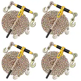 VEVOR - Ratchet Chain Binder, 3/8 in x 20 ft G80 Chains, 9200 lbs Working Load of Ratchet Load Binder, Chains and Binders Set - Yellow