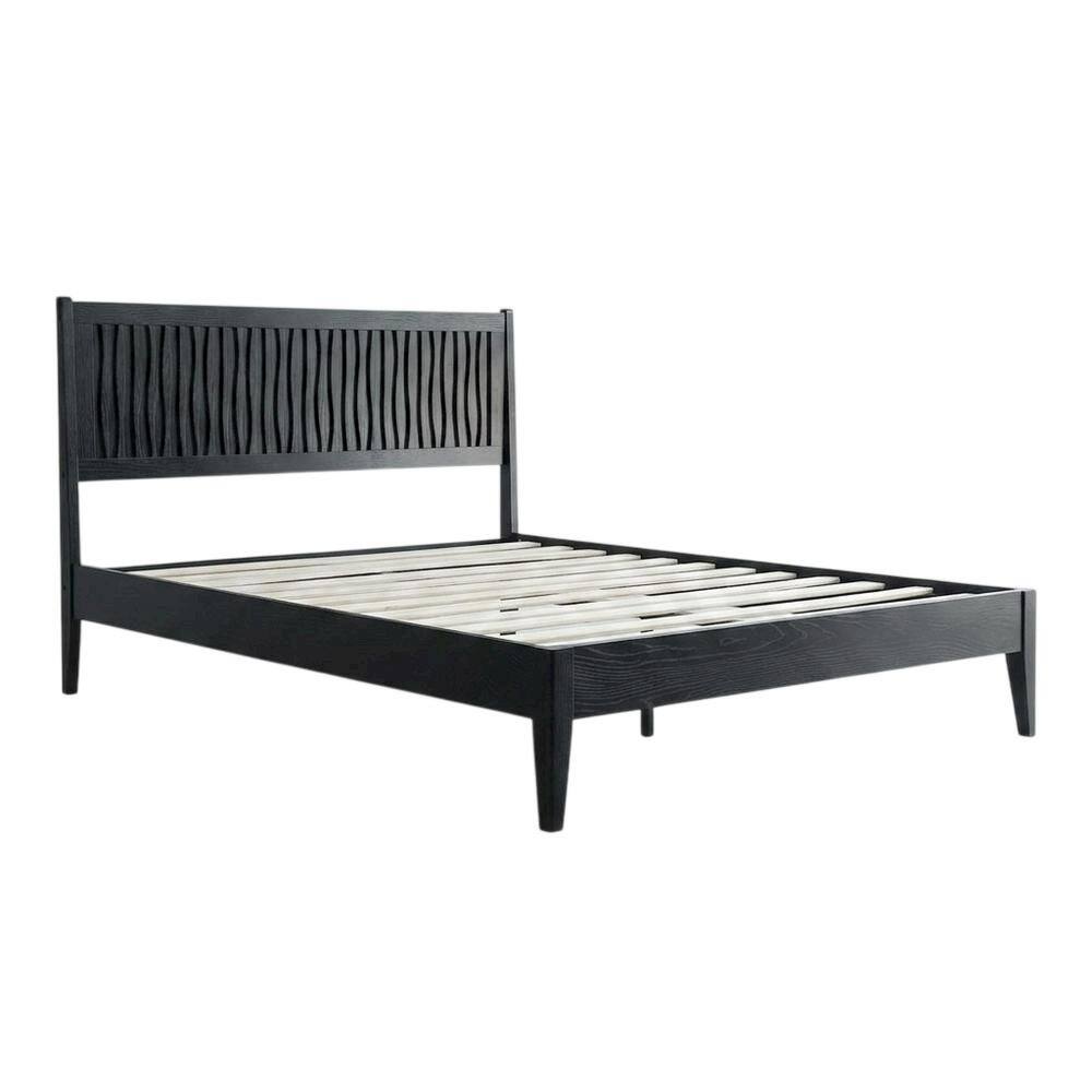Back. FurniFact - Solid Wood Platform Bed - Ebony Oak.