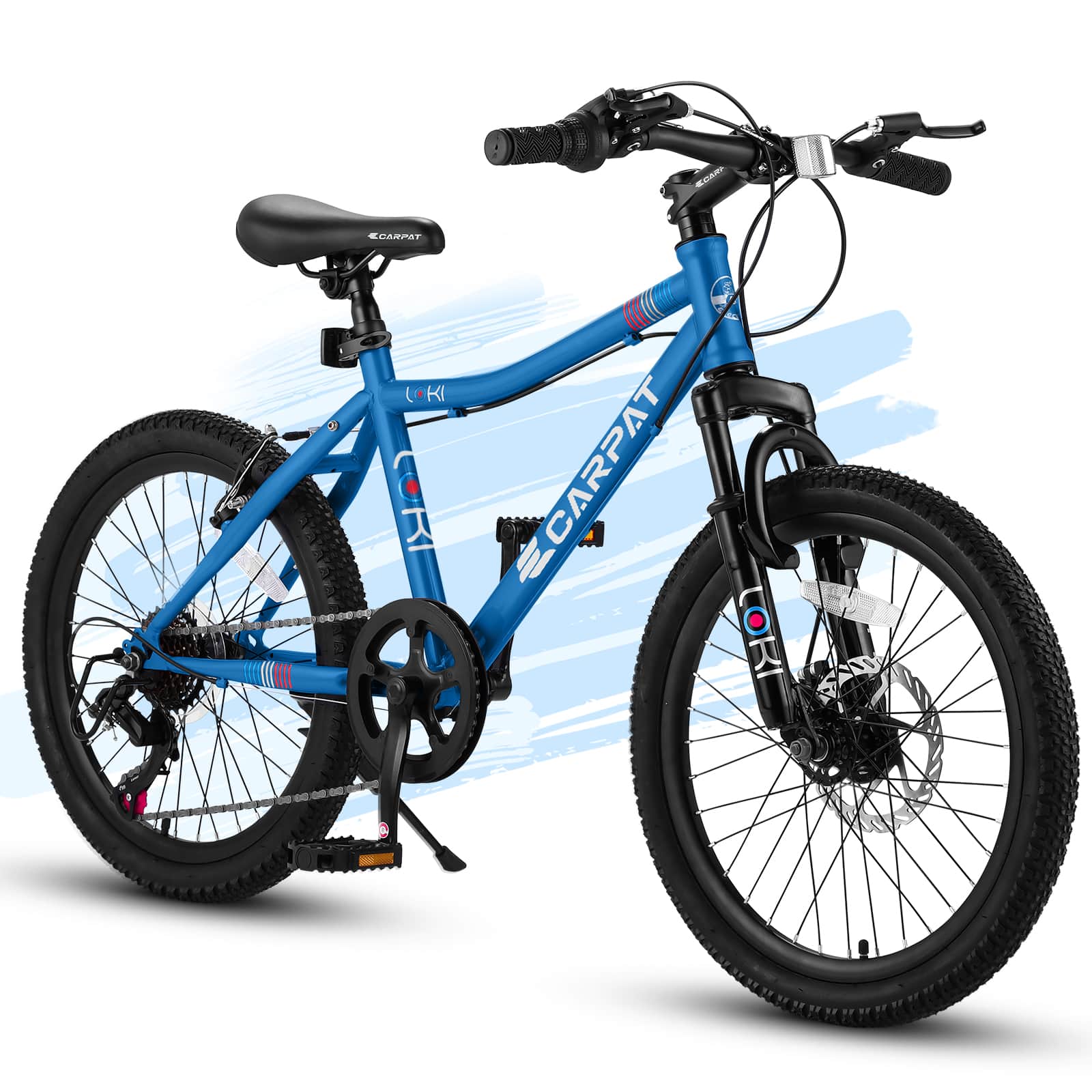 Glintex - 20-Inch Kids Bike with 7-Speed Shimano Gear, Dual Brakes, Front Suspension Fork, and Steel Frame - Blue