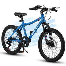 Glintex - 20-Inch Kids Bike with 7-Speed Shimano Gear, Dual Brakes, Front Suspension Fork, and Steel Frame - Blue