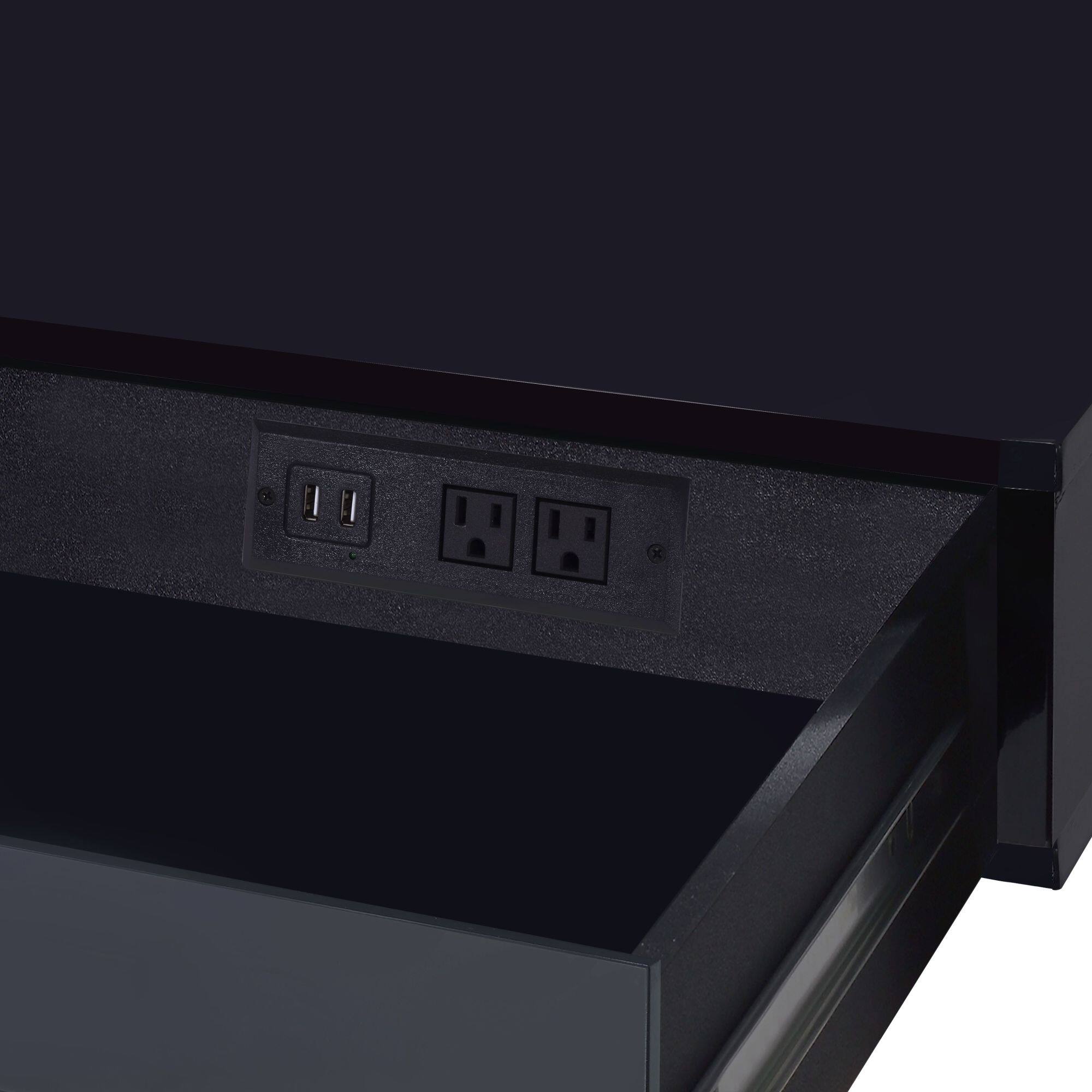 Angle. GOODSILO - Modern Writing Desk with Built-in USB Charging Port and Dual Storage Drawers for Home Office - Black.