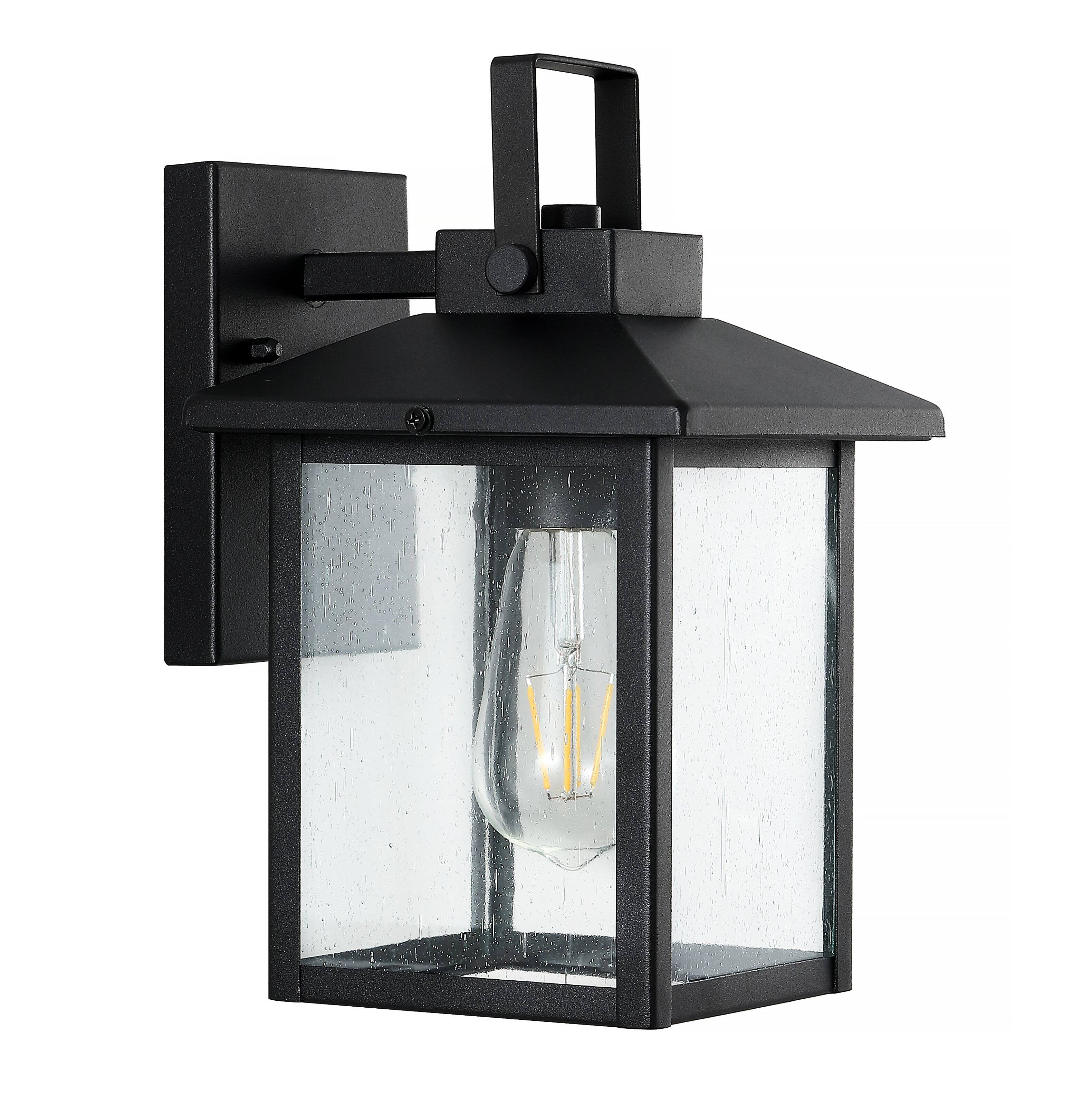 Alt View 9. Jonathan Y - Bungalow 6.75" 1-Light Iron/Seeded Glass Rustic Traditional Lantern LED Outdoor Sconce, Black (Set of 2) - Black.