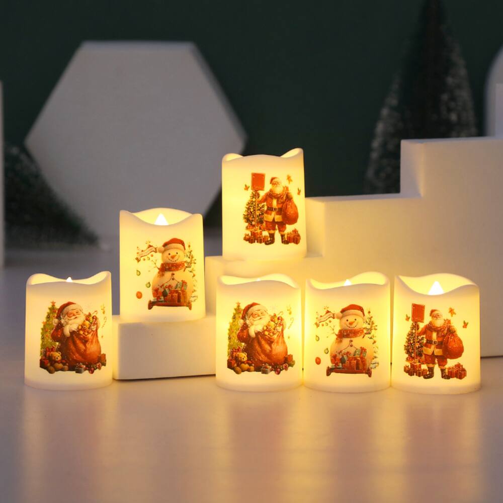 Front. Auledio - 1 Set Christmas Flameless Candles,Santa Snowman Gnomes Holiday Battery LED Pillar Candles,warm light,set of 6 - White/warm light.
