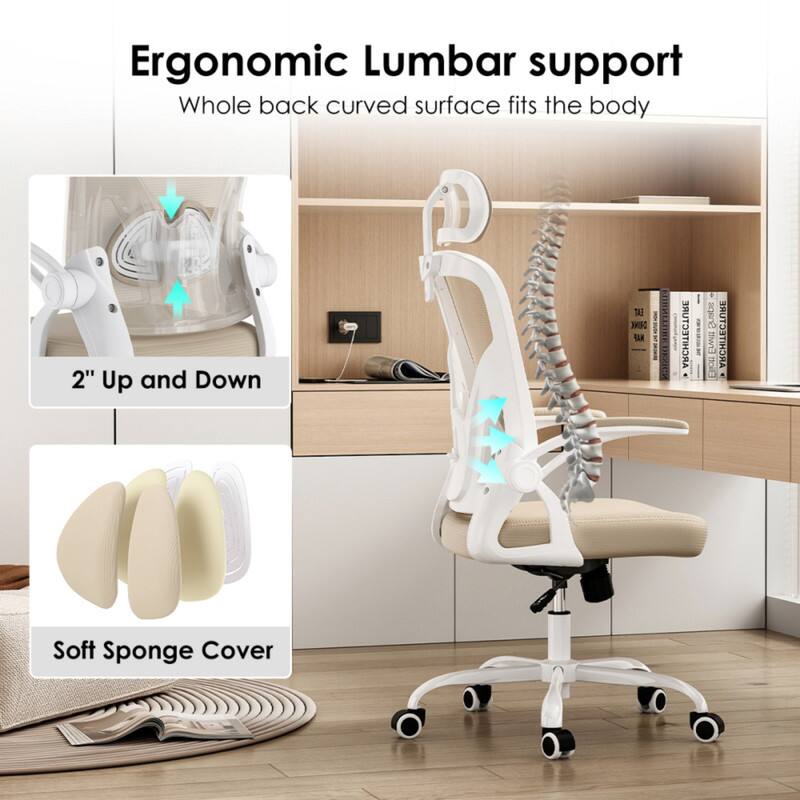 Ergonomic Lumbar support  
Whole back curved surface fits the body  

2" Up and Down  

Soft Sponge Cover