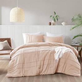Hivvago - Queen size Microfiber Pleated Soft Washed Comforter Set - Pink Blush