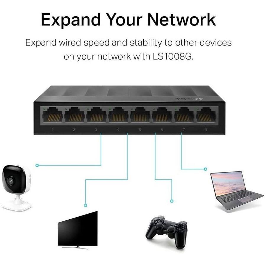Expand Your Network

Expand wired speed and stability to other devices on your network with LS1008G.