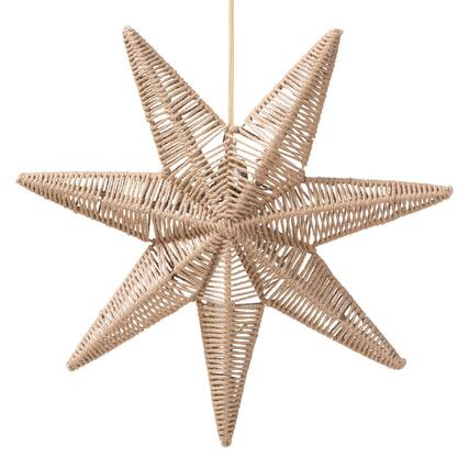 Front. bali & pari - Idriya Handwoven Jute Pendant Lampshade - Star-Shaped Natural Fiber Light Cover, Coastal Boho Lighting Decor - Natural Brown.