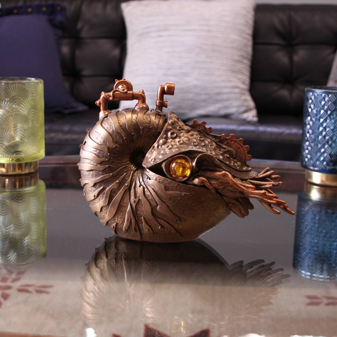 Alt View 2. Zeckos - Steampunk Nautilus & Octopus Skull Statues – Retro-Futuristic Oceanic Sculptures - Bronze.