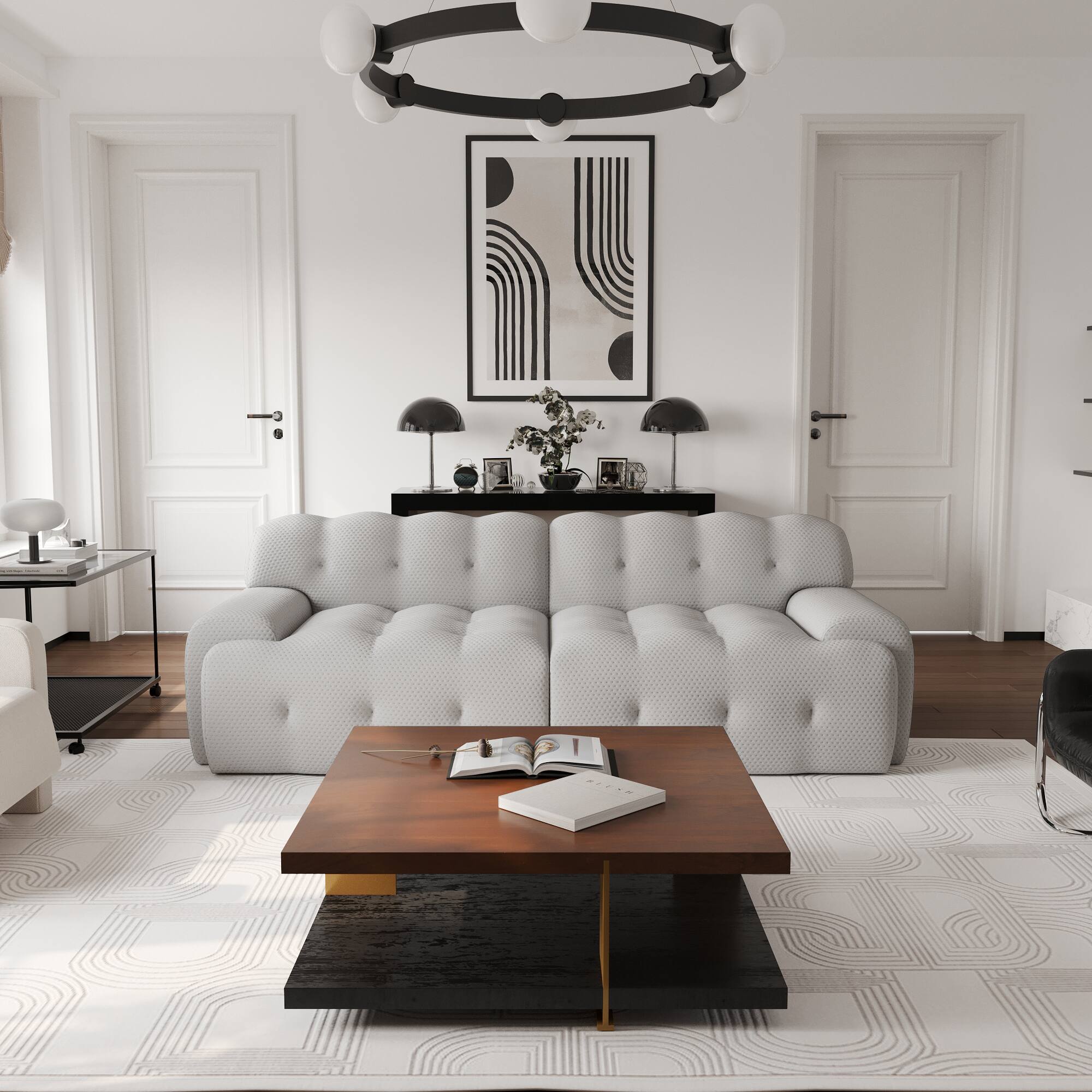 Back. Yardgrace - 102.4in Modular Sectional Couch, 2 Seats Breathable Floor Sofa, Modern Couch, Green - Grey.
