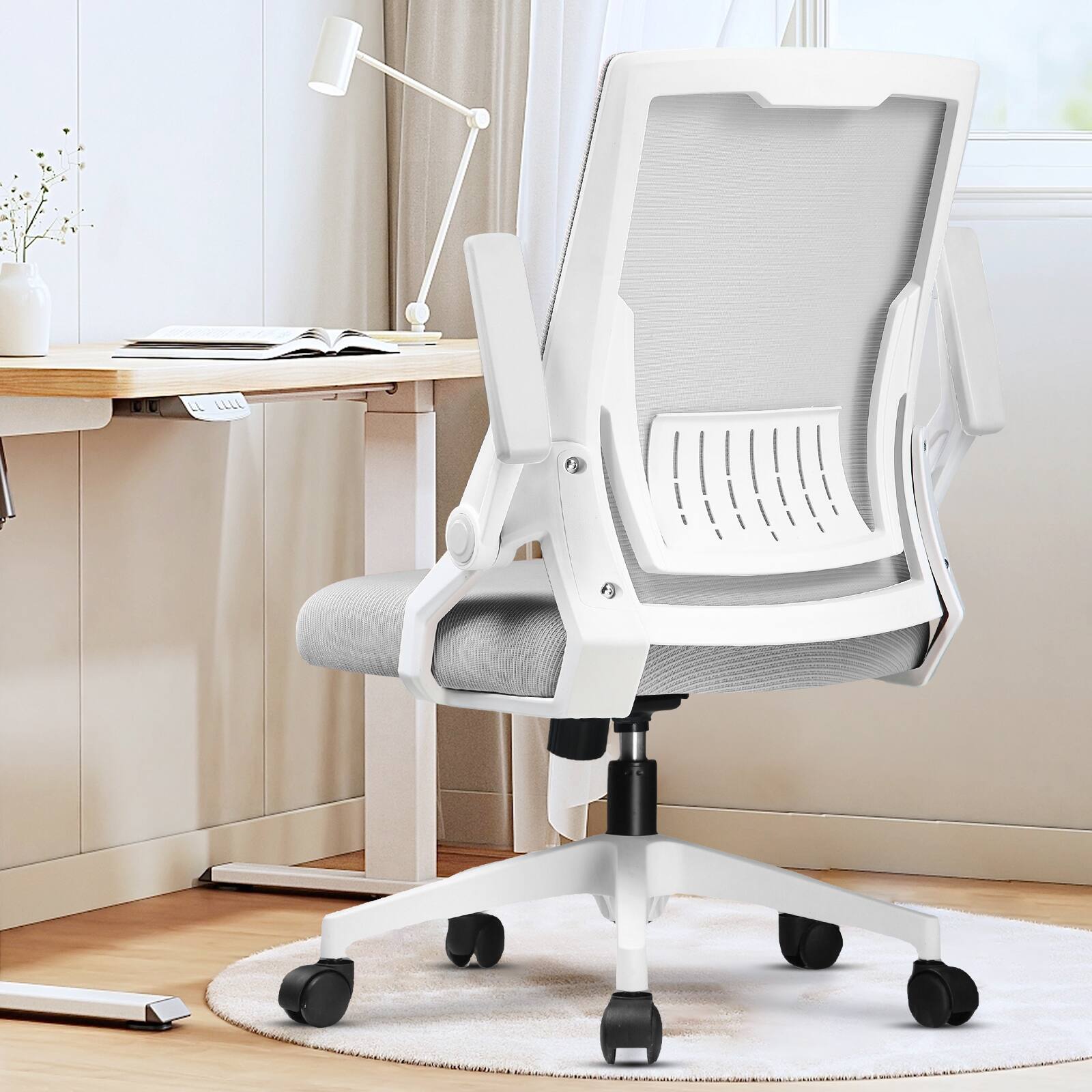 Alt View 3. CloudRest Pro - Breathable Mesh Office Chair with Flip-up Armrests Ergonomic Computer Desk Chair with Adaptive Lumbar Support,Gray - Gray.