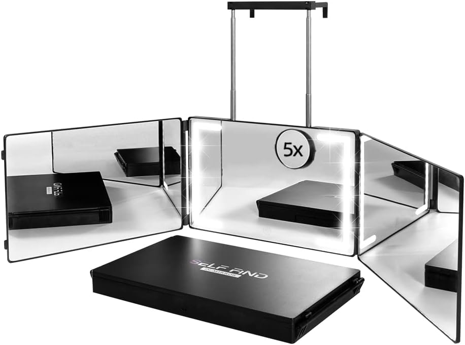 Stamp n Camp - Self Find-3 Way Mirror for Self Hair Cutting with Ring Light,Rechargeable 360 Mirror for Hair Tools - default