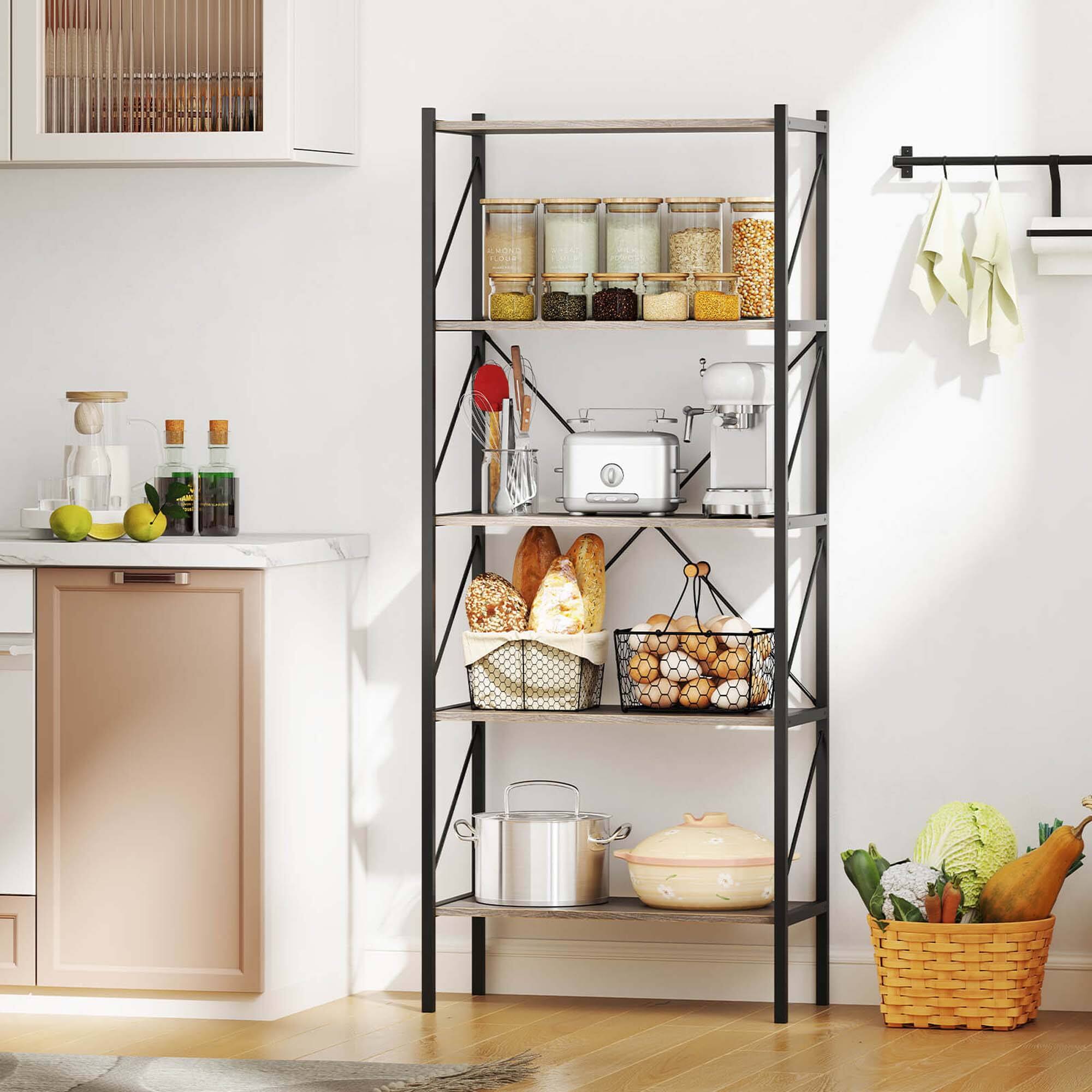 Alt View 3. Costway - Costway 2 PCS 5-Tier Bookshelf, Industrial Tall Bookcase with Open Storage Shelves & Metal Frame - Oak,Black.