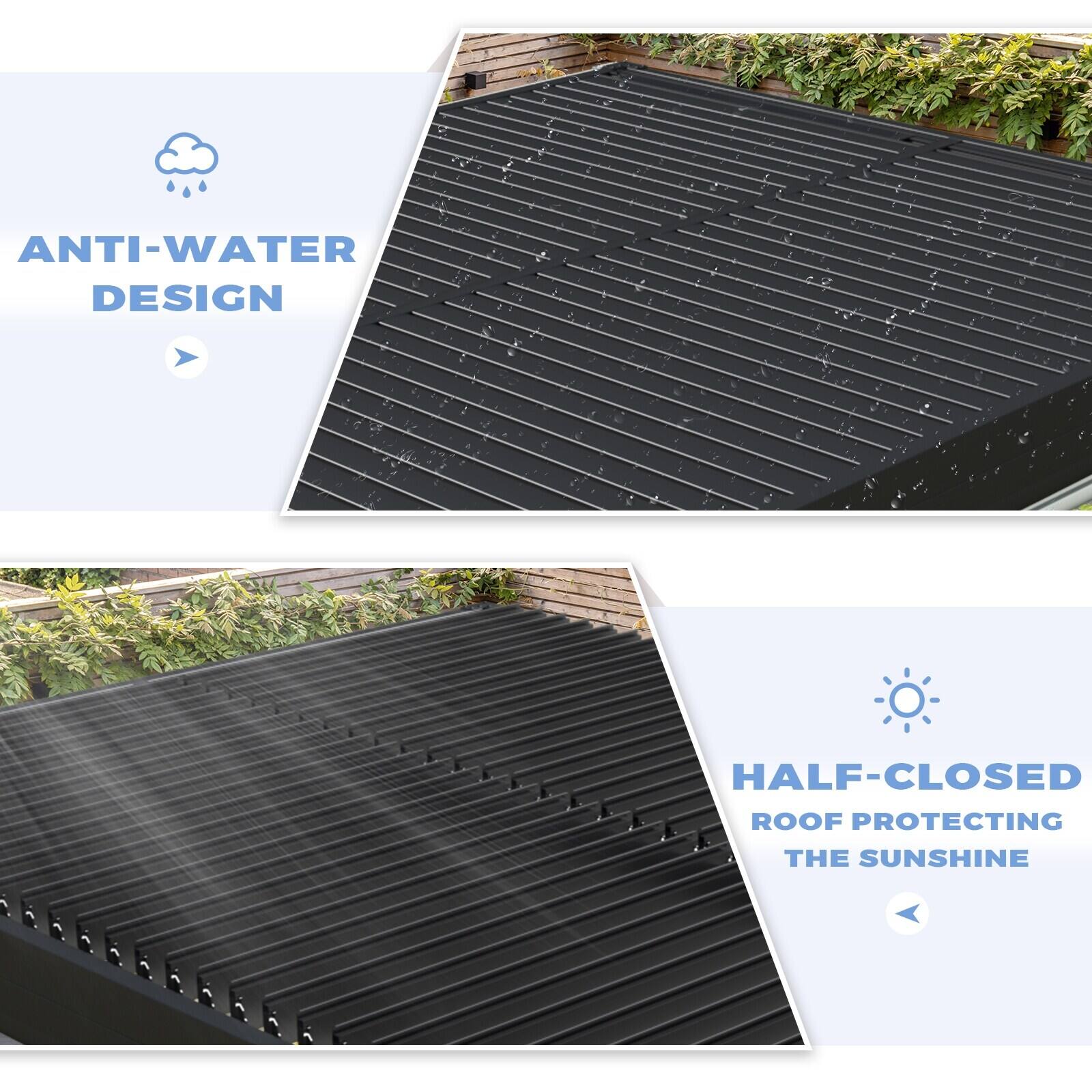 ANTI-WATER DESIGN

HALF-CLOSED ROOF PROTECTING THE SUNSHINE