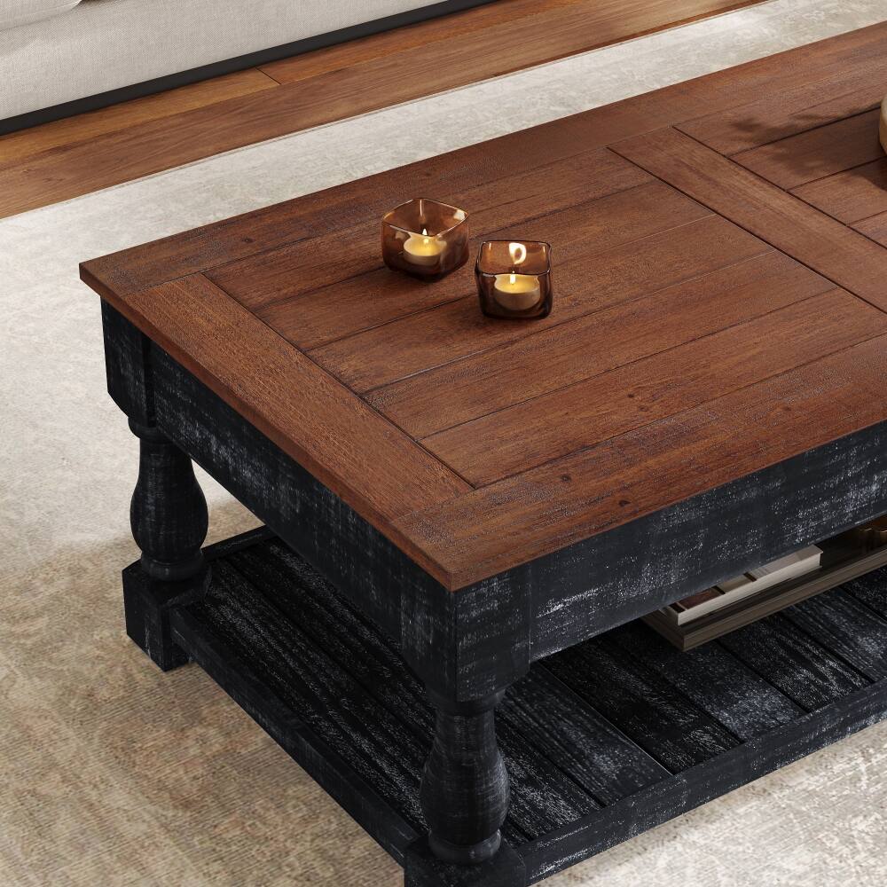 Alt View 1. Loheer - Loheer retro lift-top coffee table with hidden compartments and solid wood frame - Antique Espresso.