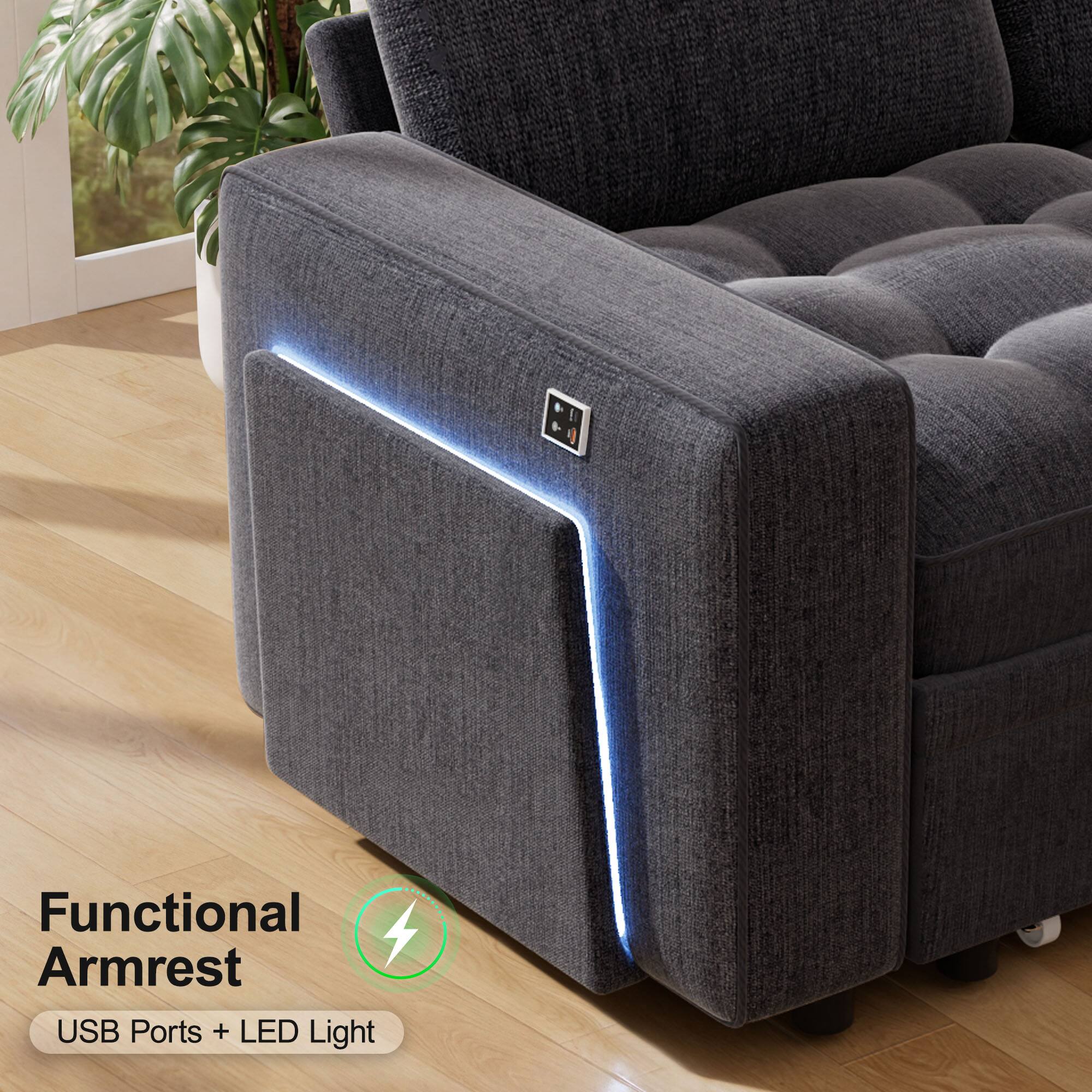 Functional Armrest  
USB Ports + LED Light