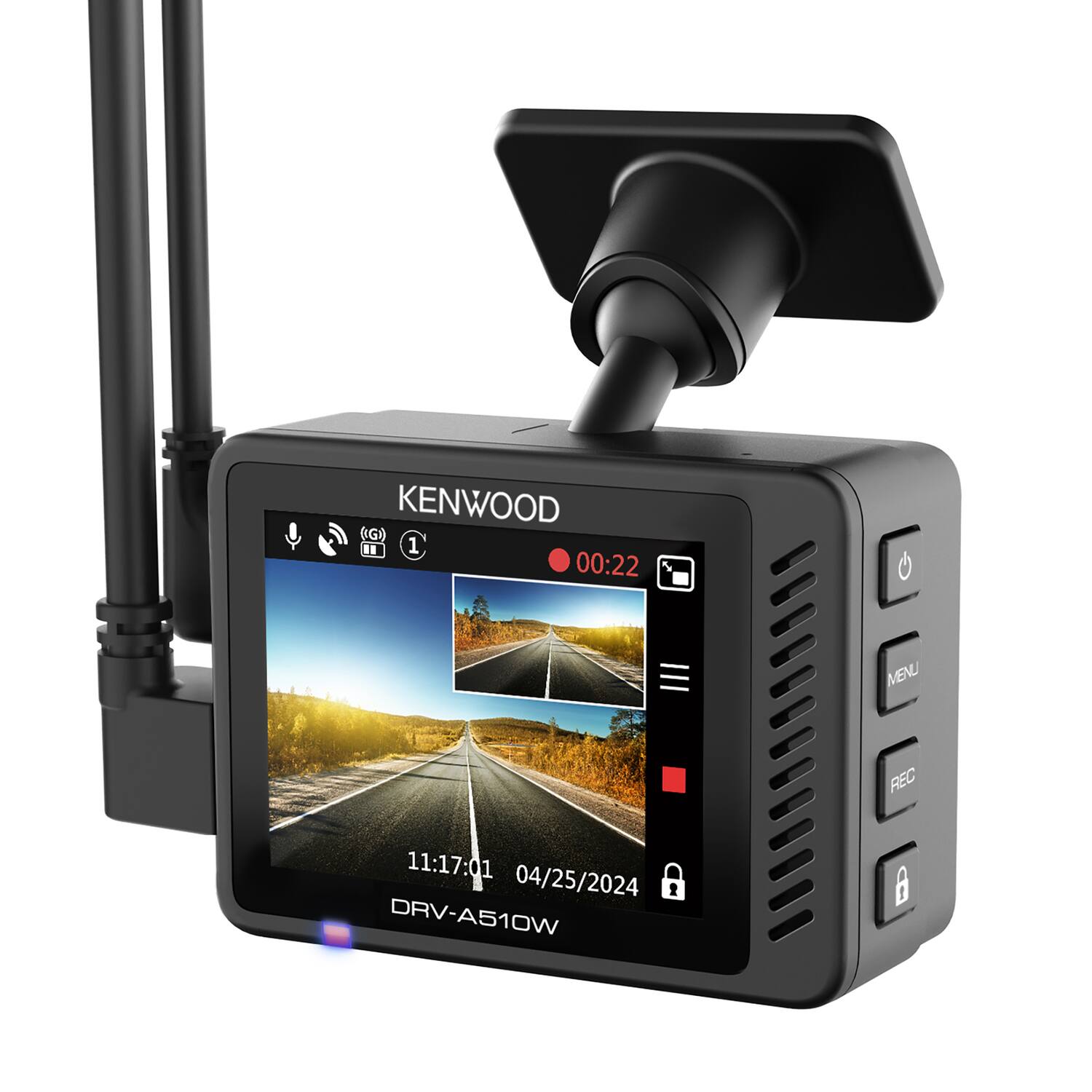 KENWOOD (G) II 1 00:22  
MENU  
REC  
11:17:01 04/25/2024 DRV-A510W