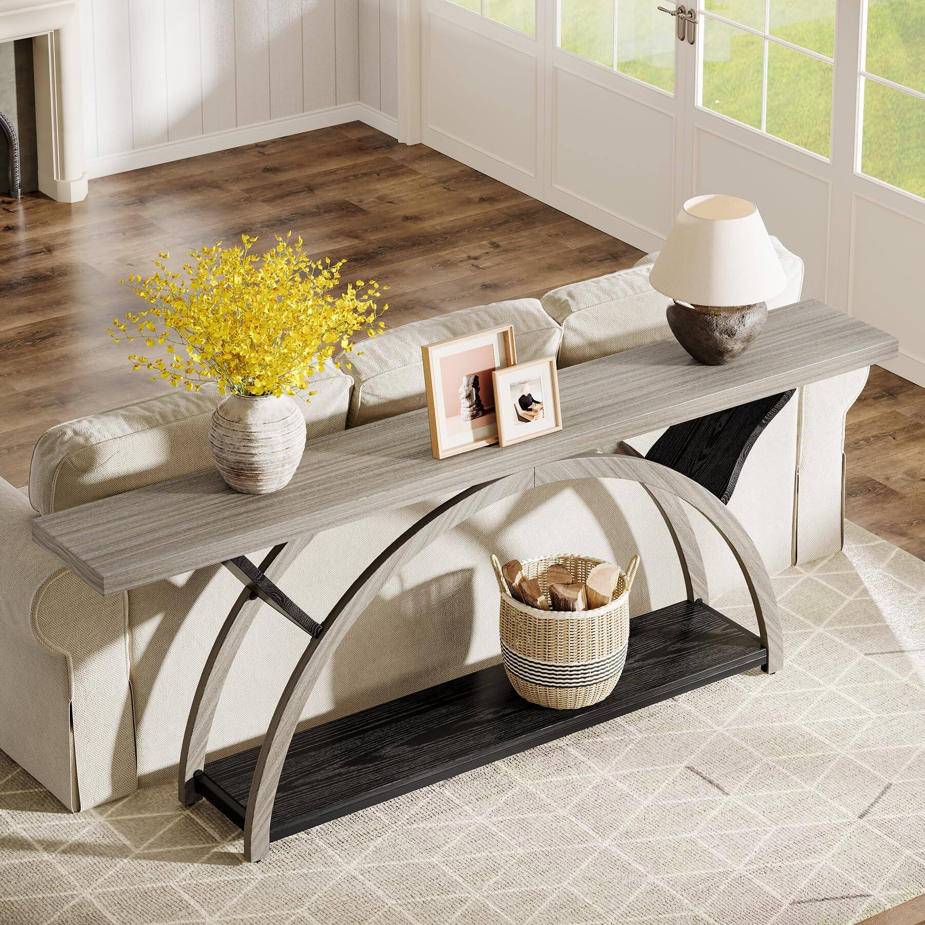 Alt View 4. Tribesigns - 70.87" Console Table, Industrial Sofa Table Behind Couch with 2 Tiers of Storage Shelves for Living Room, Hallway, Entra - Gray & Black.
