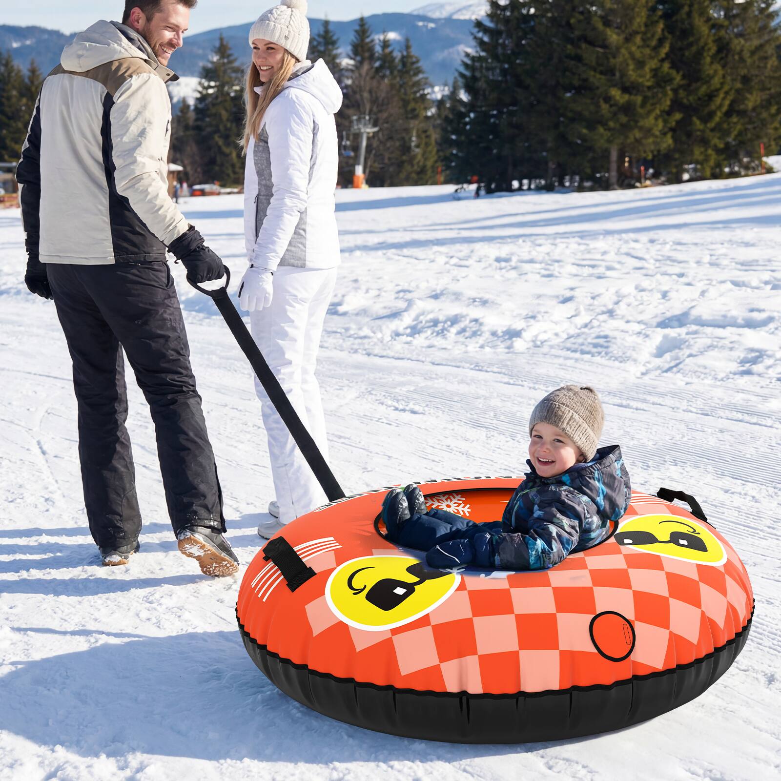 Alt View 1. Costway - Costway 42" Inflatable Snow Tube with Detachable Tow Strap, Thickened Bottom, 3-in-1 Valve - Orange.
