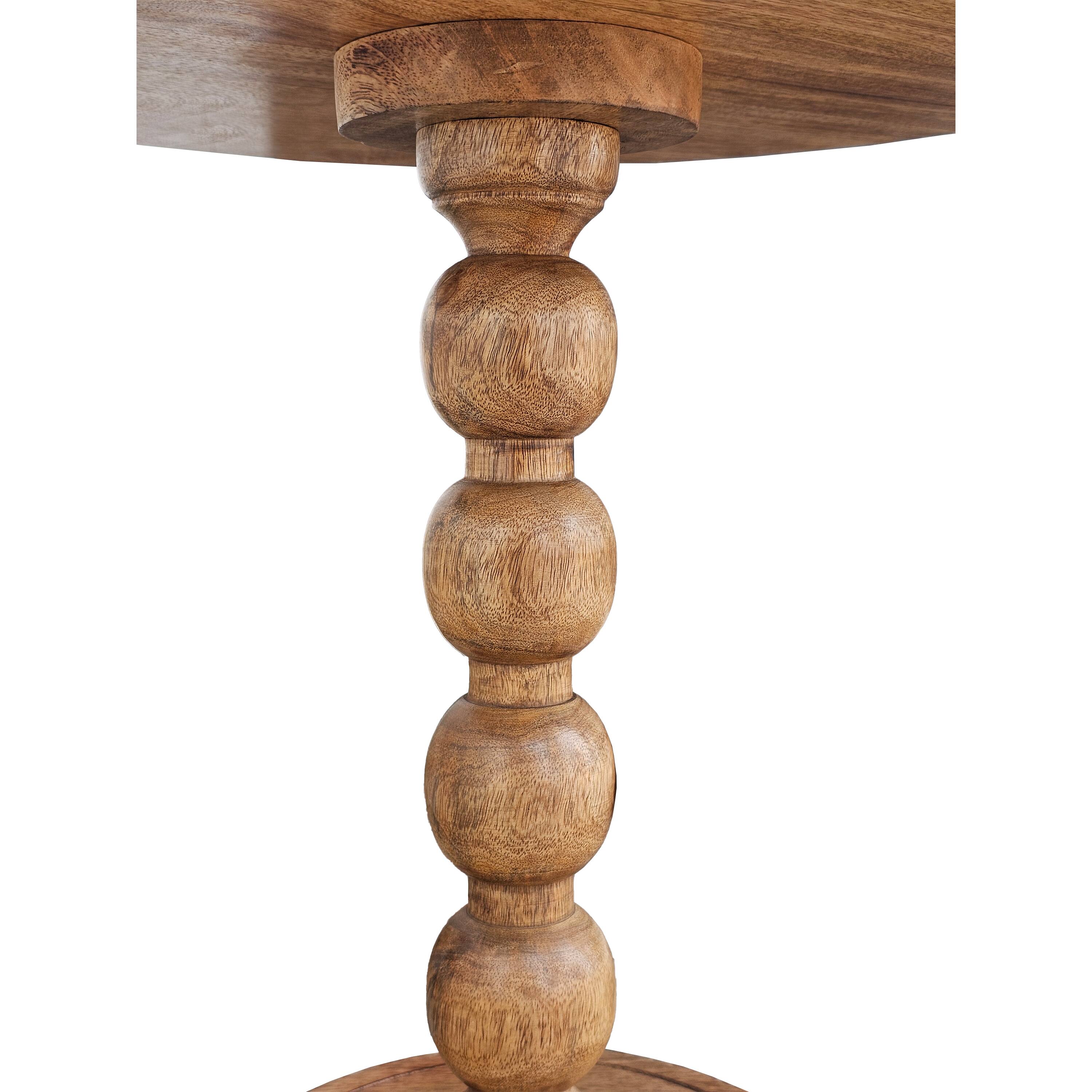 Alt View 4. Manhattan Lane - 21 Inch Side End Table, Round Top, Stacked Ball Post, Natural Brown Mango Wood - Brown.