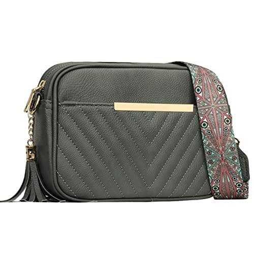 Front. Fabibe - Quilted Small Crossbody Bag For Women And Teen Stylish Shoulder Purse With Wide Strap - A-grey.