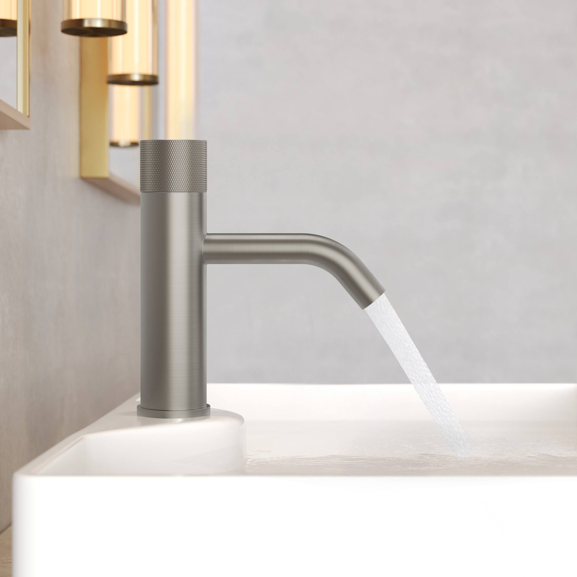 Alt View 7. GRANDJOY - Low-Arc Single Handle Bathroom Sink Faucet with Knurled Texture and Pop-Up Drain Assembly - Brushed Nickel.