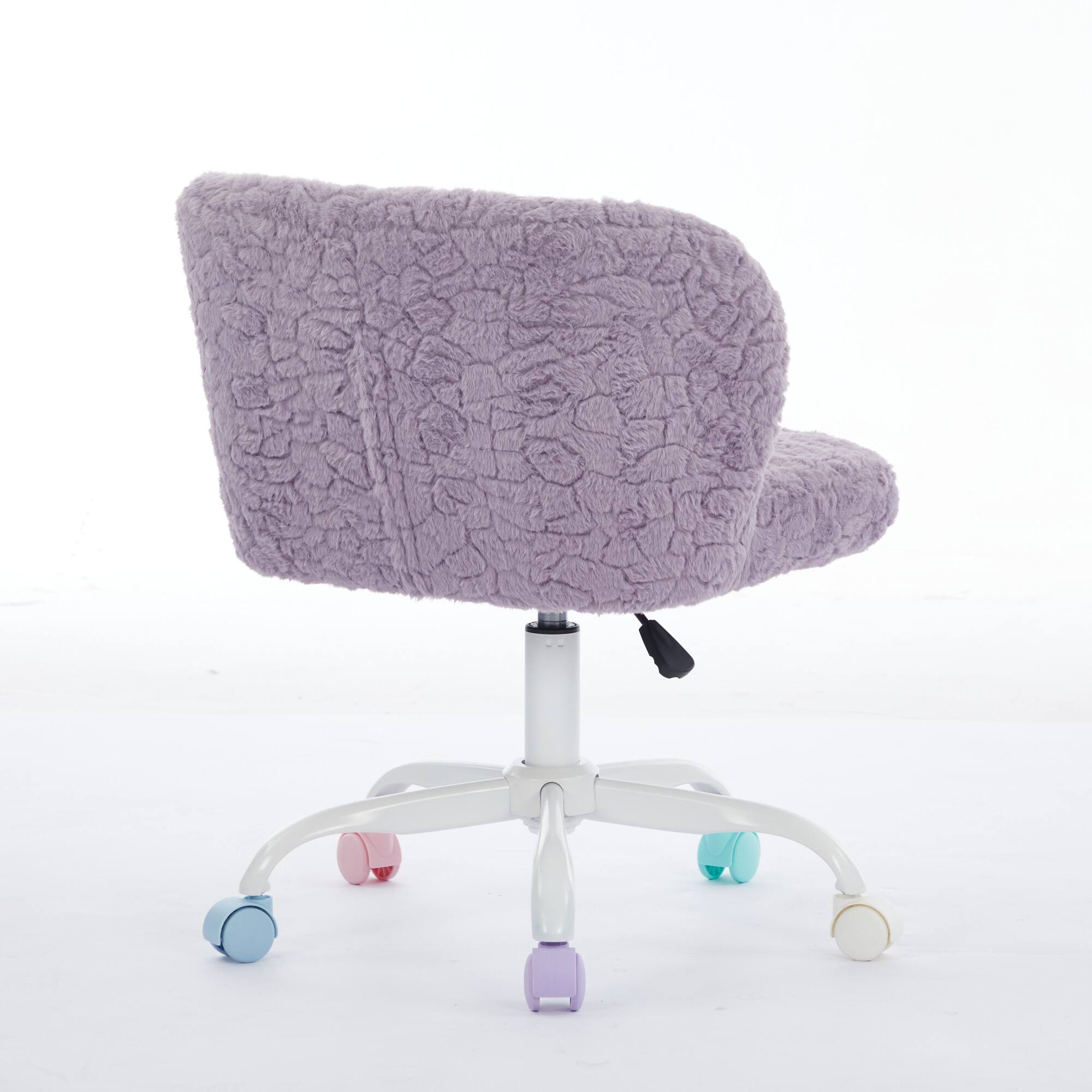 Alt View 3. GOODSILO - Faux Fur Swivel Office Chair with Ergonomic Design and Adjustable Height for Home Office or Vanity Use - Violet.