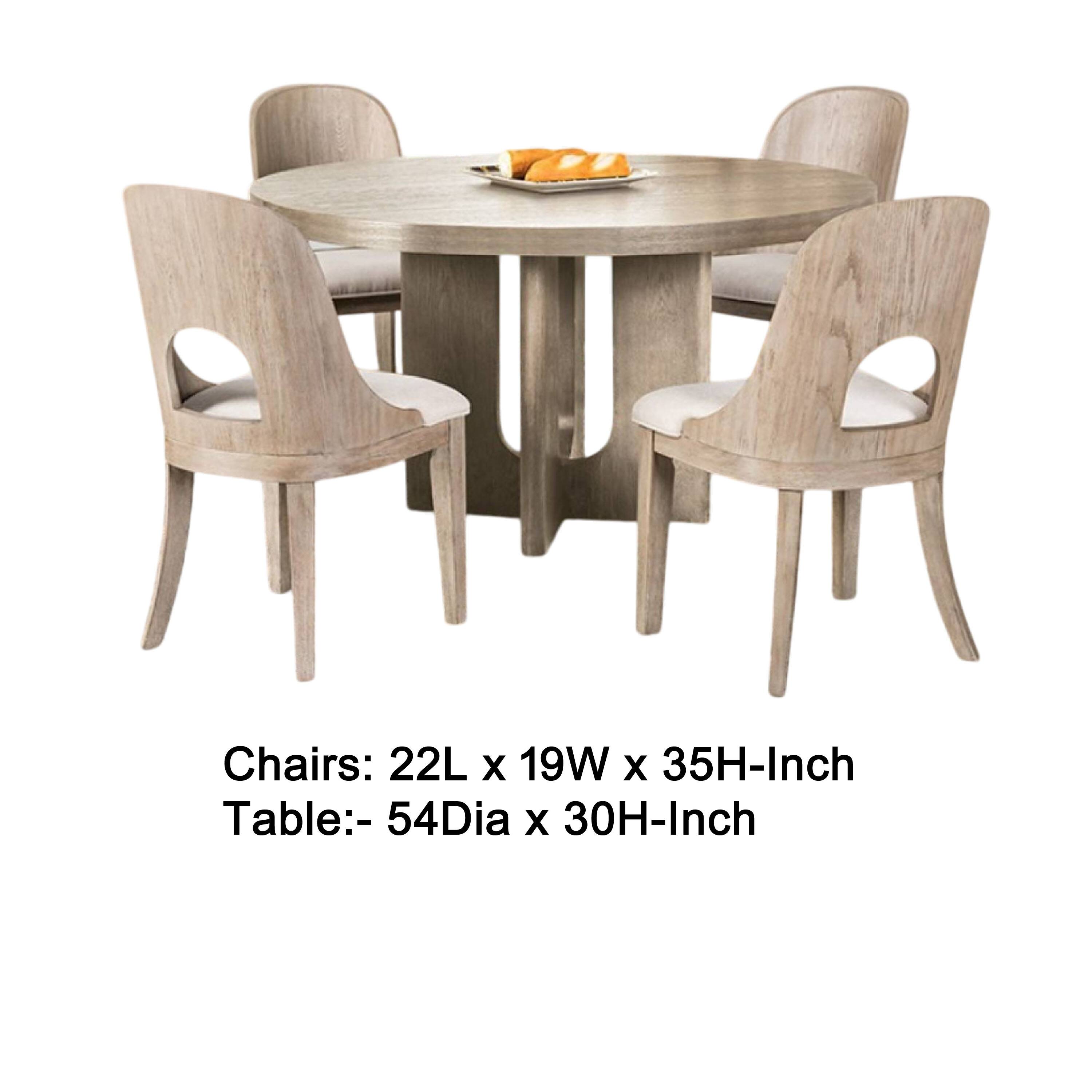 Chairs: 22L x 19W x 35H-Inch  
Table: 54Dia x 30H-Inch