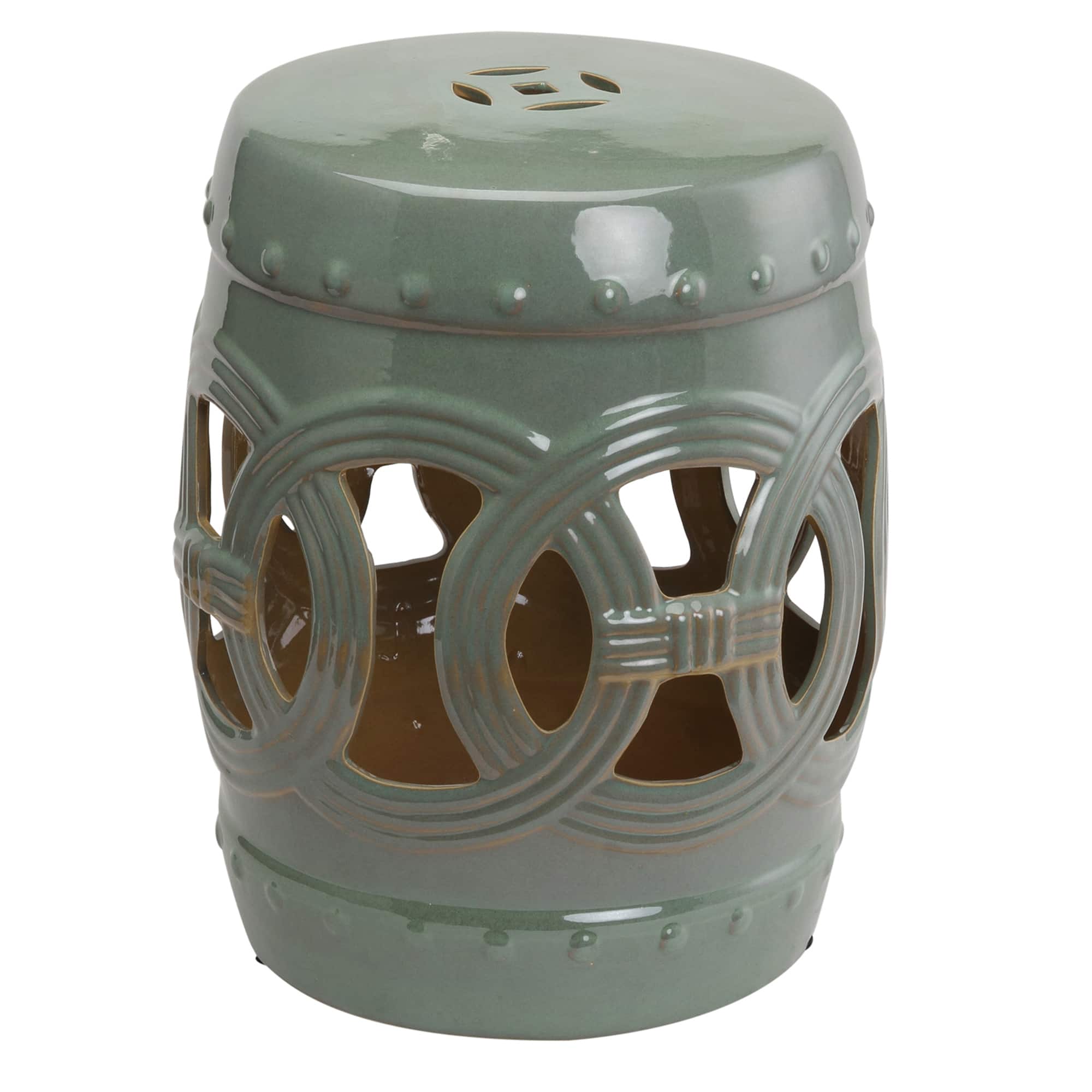 Outsunny - x 17" Ceramic Garden Stool with Double-Coin Knotted Ring Design - Green