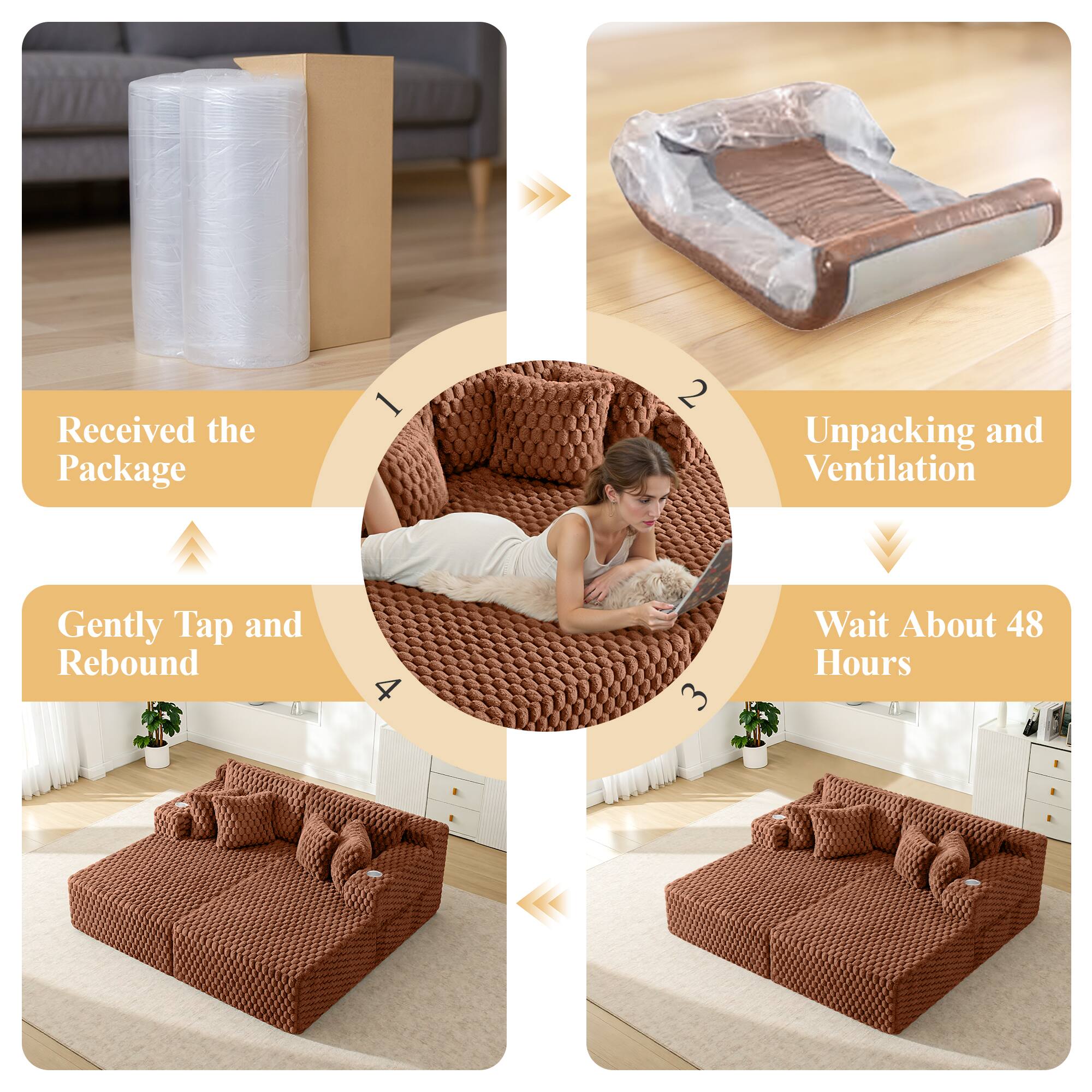 1. Received the Package  
2. Unpacking and Ventilation  
3. Wait About 48 Hours  
4. Gently Tap and Rebound