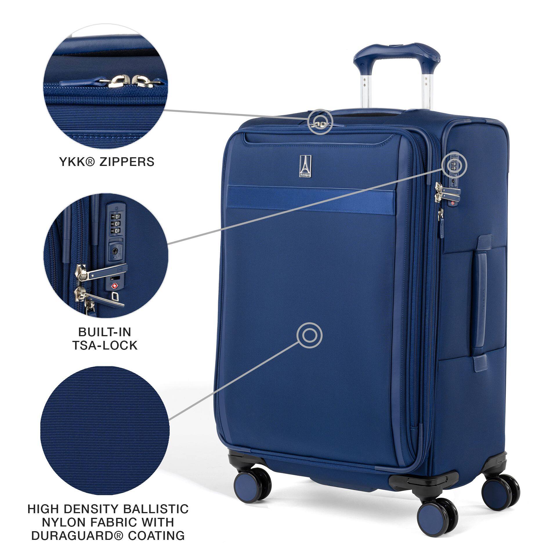 00 YKK ZIPPERS  
BUILT-IN TSA-LOCK  
HIGH DENSITY BALLISTIC NYLON FABRIC WITH DURAGUARD COATING