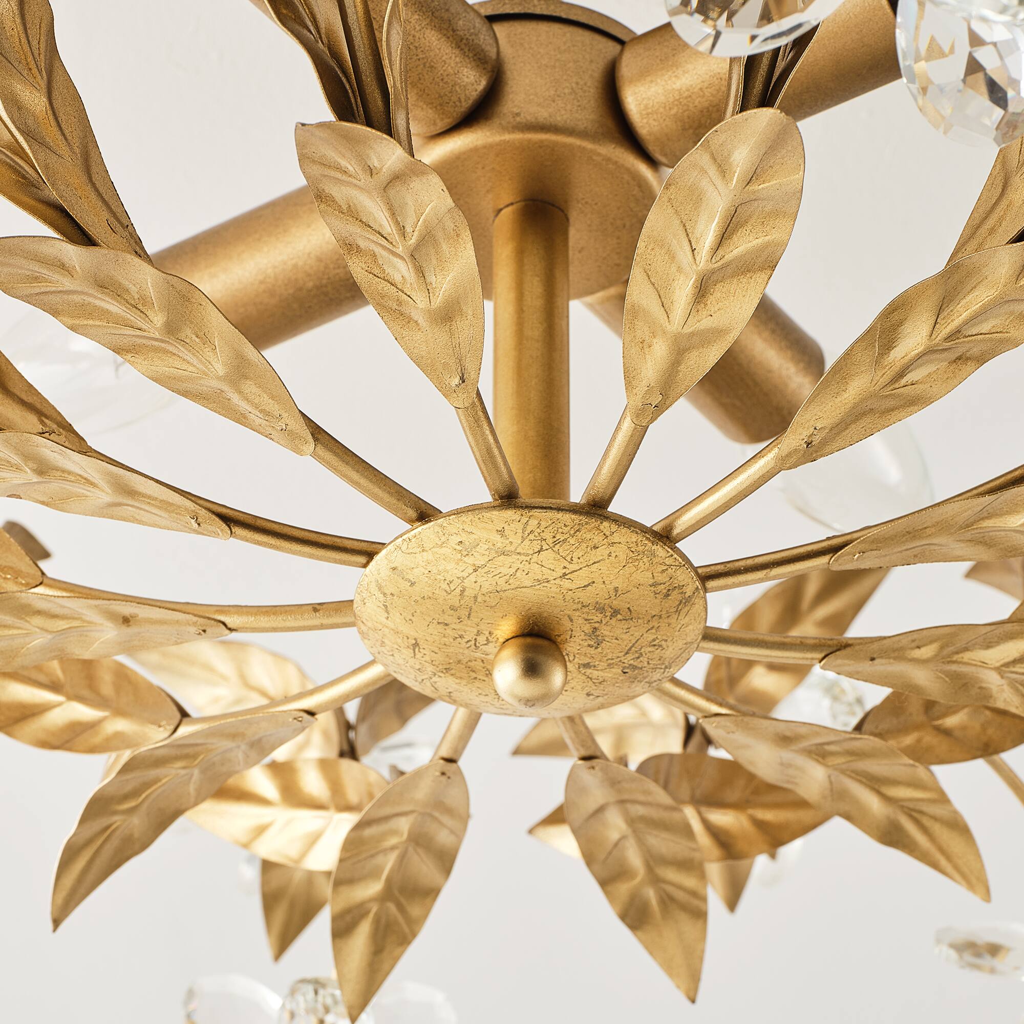 Alt View 5. Vaczon - 4-Light 23.6-Inch Dimmable Floral Crystal Semi-Flush Mount Ceiling Light for Bedroom, Hallway and Dining Room - Gold.