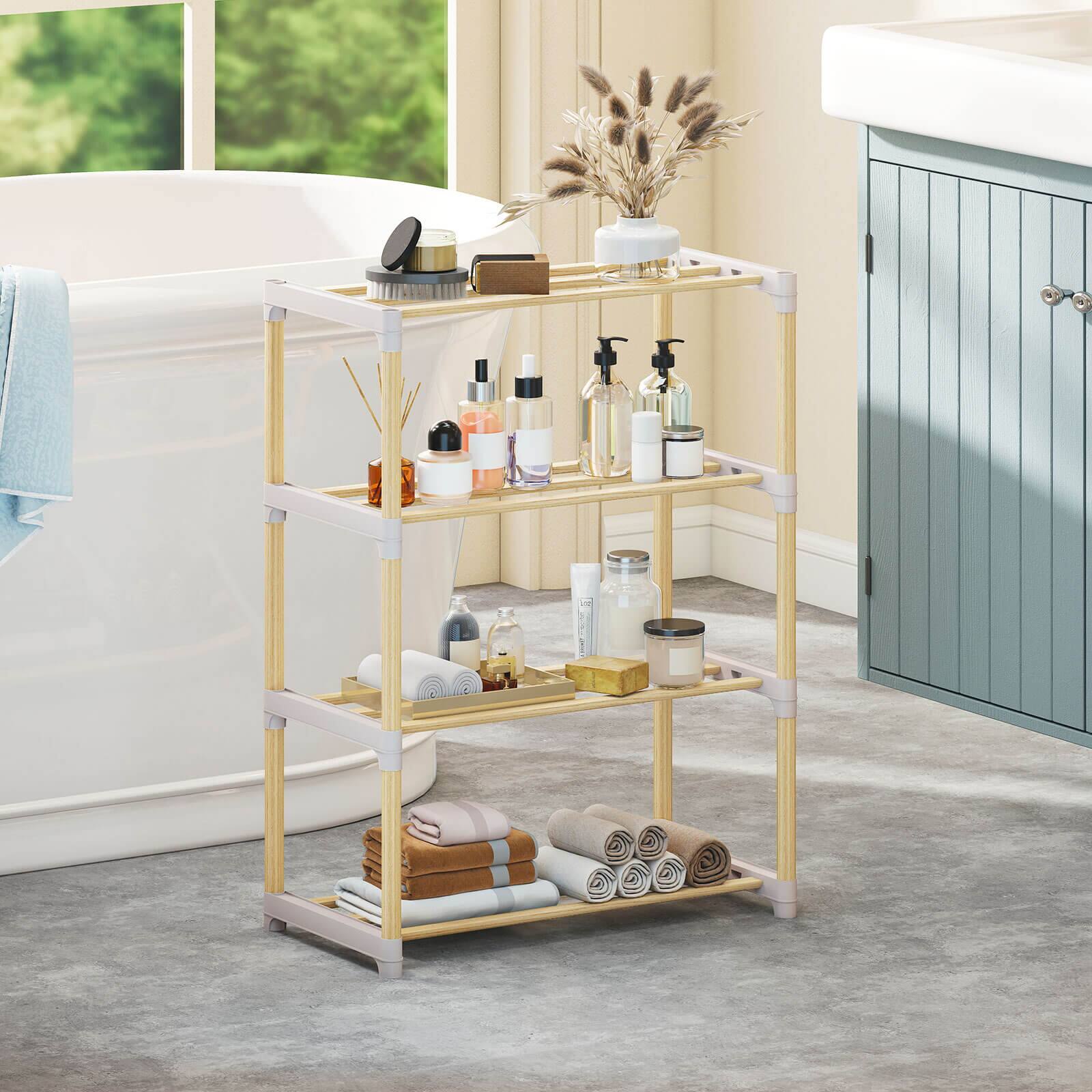 Alt View 5. Costway - Costway 4-Tier Solid Wood Shoe Shelf Stand with Slatted Open Shelves for Entryway, Closet - Natural,Gray.