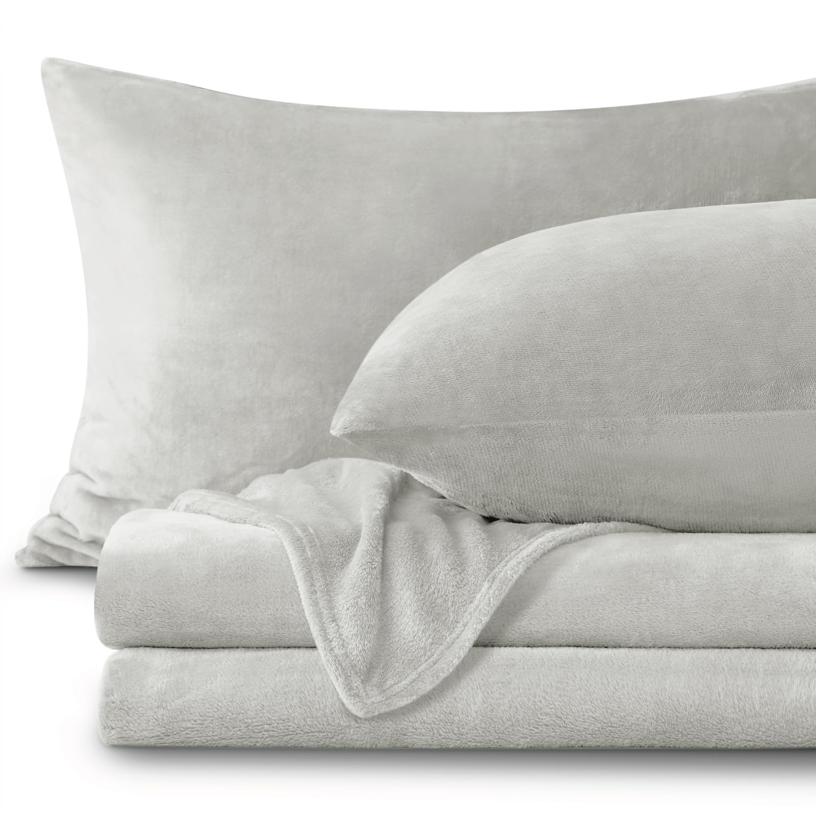 Front. Skar Audio - Flannel Sheets King Size - Super Soft Fleece Set Fluffy Extra Plush include Fitted Sheet Flat 2 Pillowcases - Light Grey Twin.