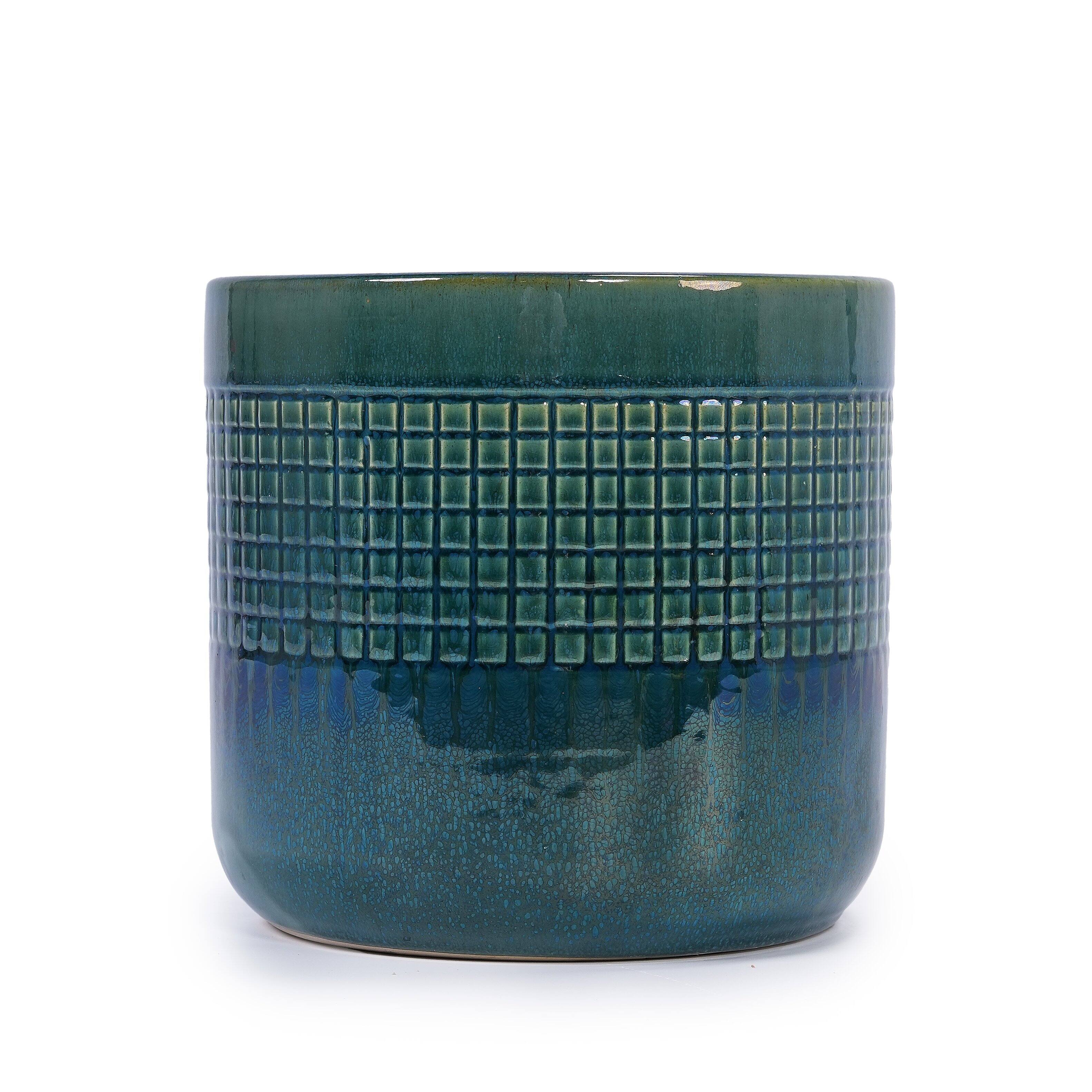 Alt View 4. Loheer - Loheer Ceramic Planter Set Handmade Green Glazed Clay Planters Set of 3 with Drainage Holes for Herbs Succulents.
