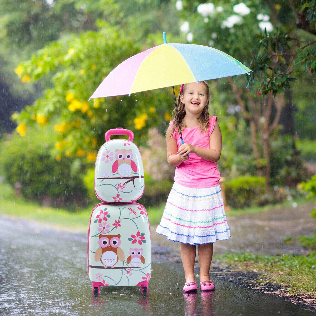 Alt View 11. Costway - 2Pcs 12'' 16'' Kids Luggage Set Suitcase Backpack School Travel Trolley ABS - pink & light green.