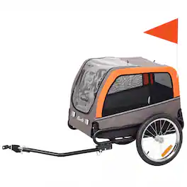 Pawhut - Bike Trailer, Pet Cart Bicycle Carrier with 2 Entrances, Quick Release Wheels, Reflectors, Flag - Orange